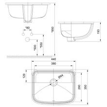 Loven 440 Under Counter Basin - No Tap Hole - Overflow gallery detail image