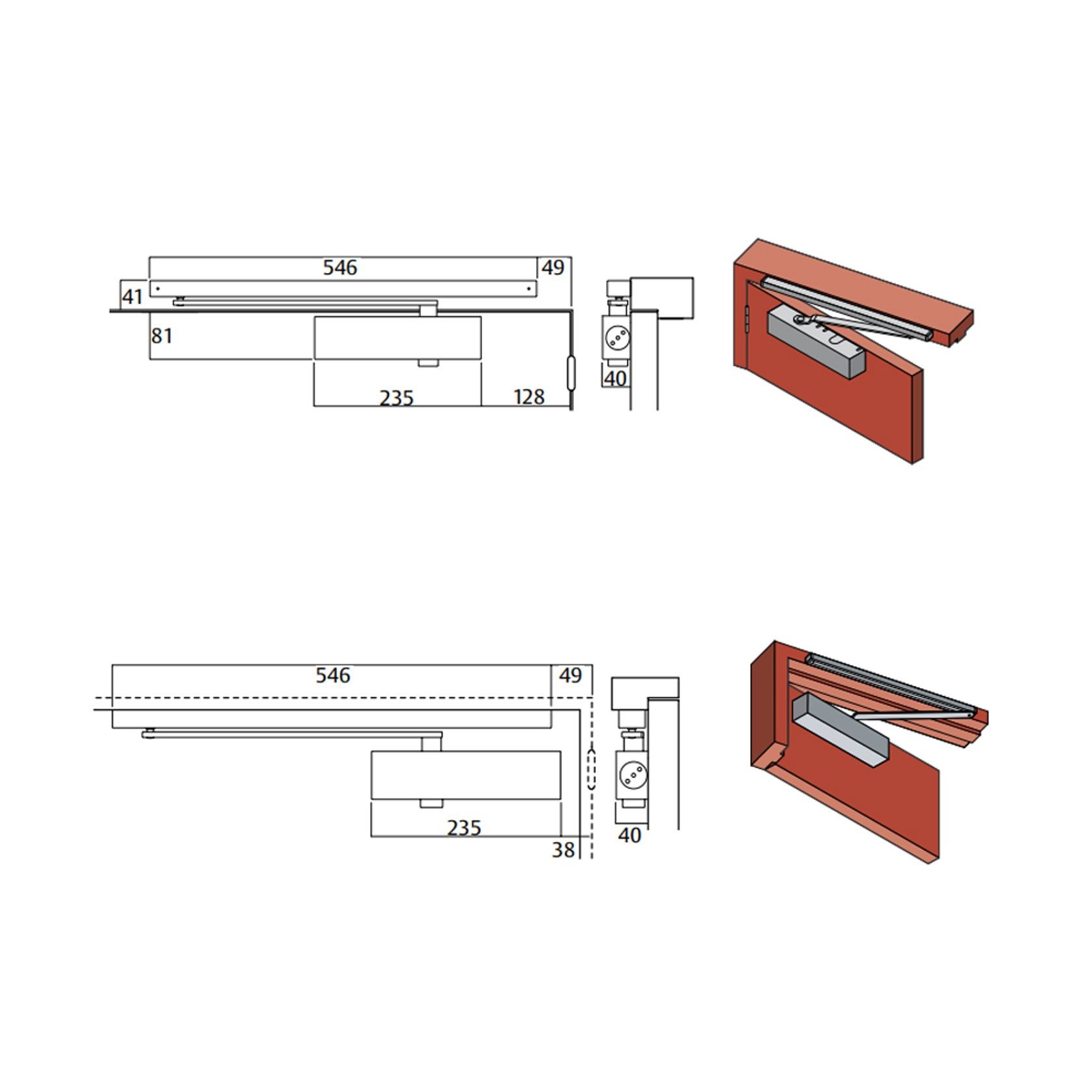 Lockwood 724SR EN2-4 Slide Arm Door Closer Fire Rated Silver 724SRSIL gallery detail image