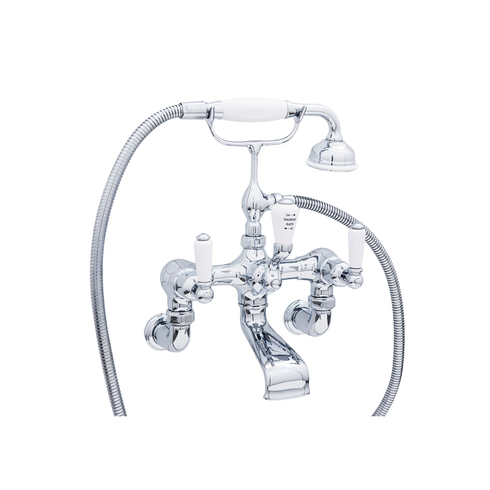 Perrin & Rowe - Wall-Mounted Bath Mixer With Handshower In Cradle & Lever Taps gallery detail image