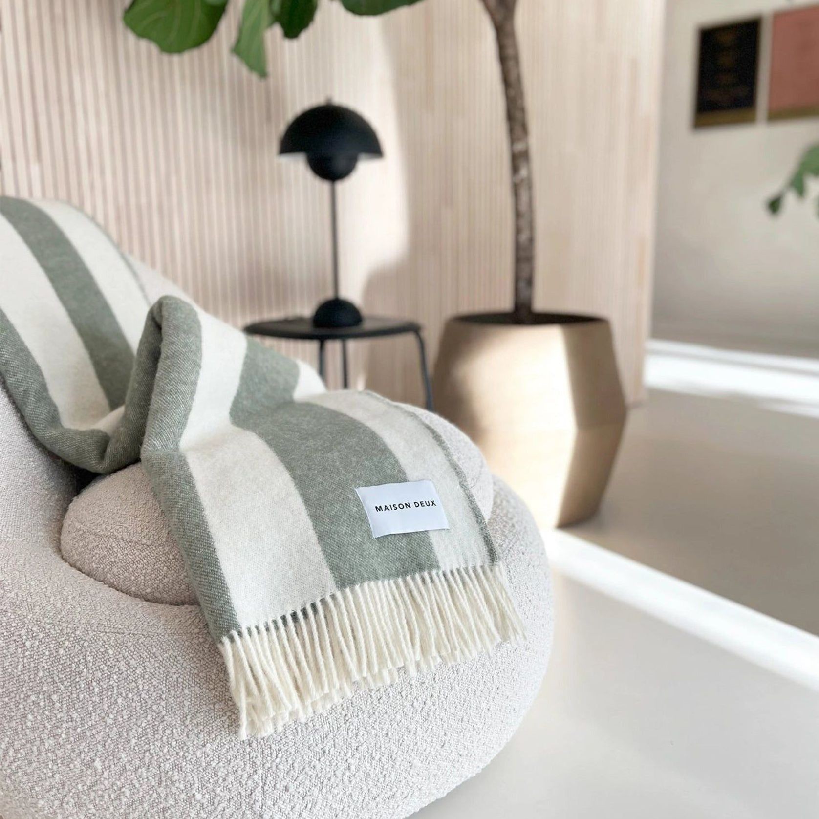 Maison Deux Rough Stripe - Agave | Large Reversible Wool Throw gallery detail image