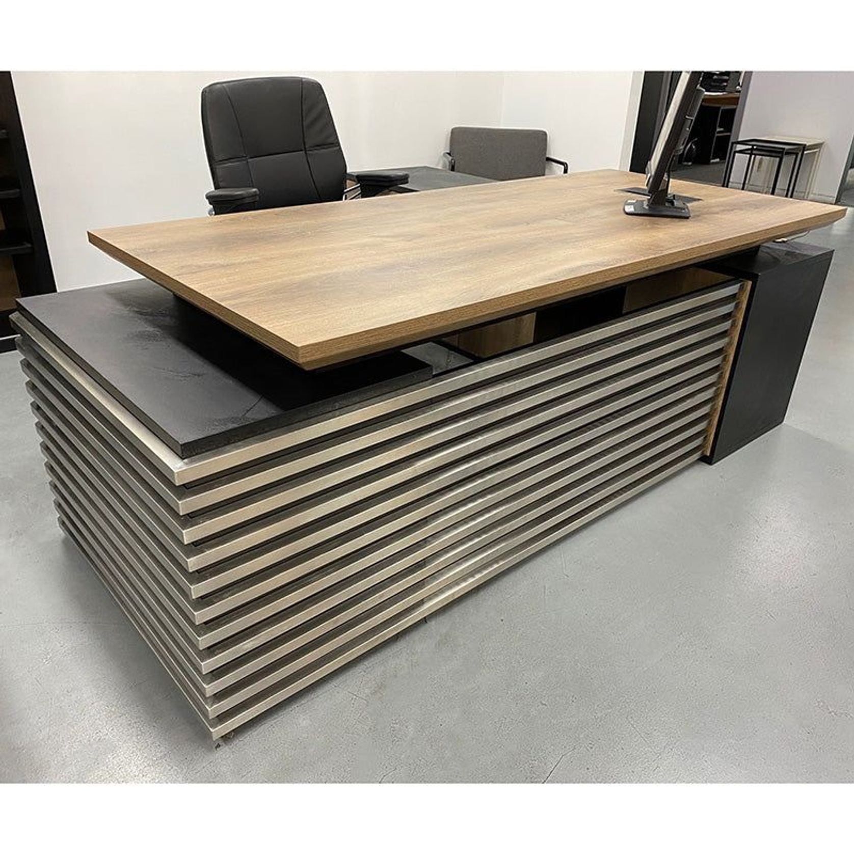 PHOENIX Executive Desk with Left Return 2.2M - Warm Oak & Black gallery detail image
