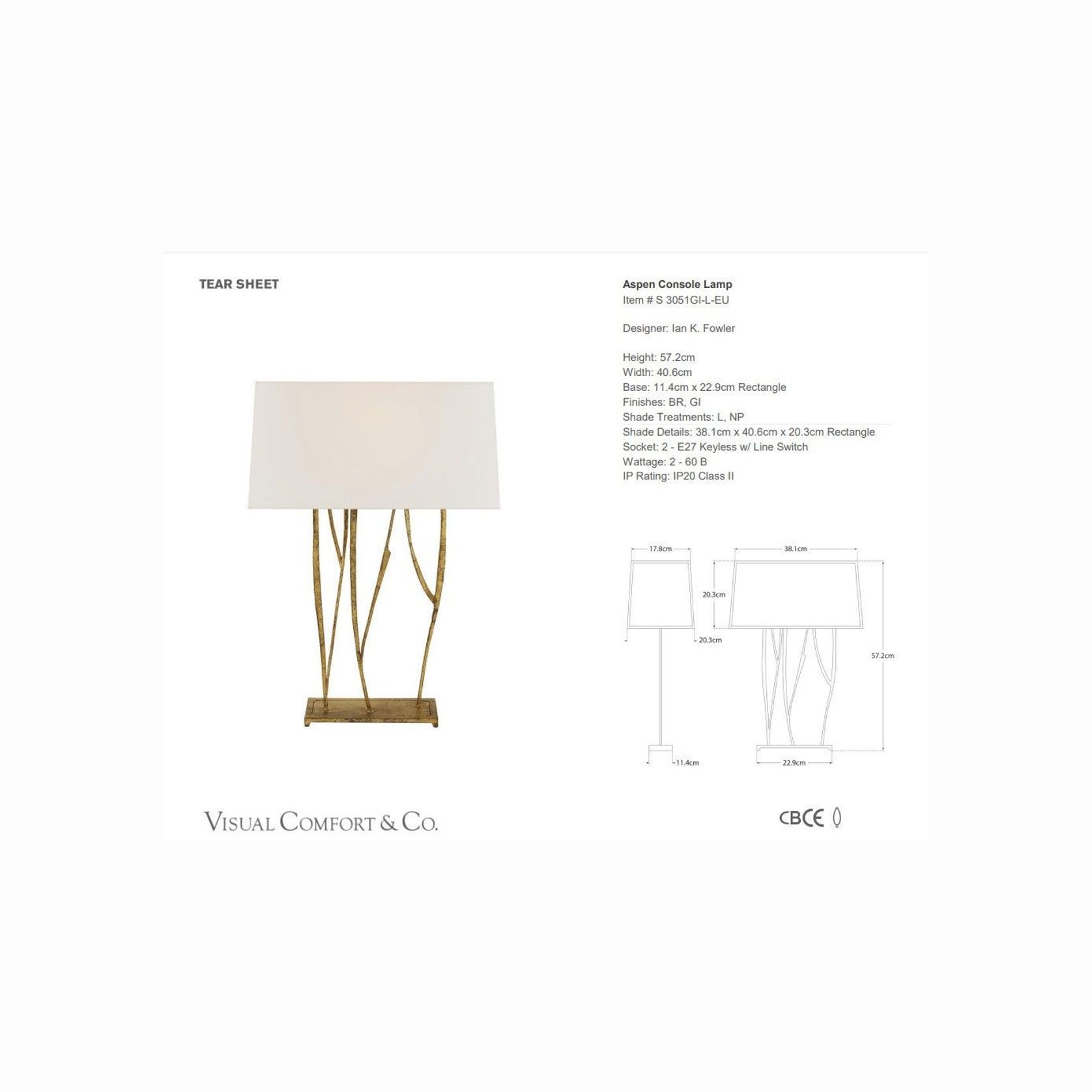 Visual Comfort Ian K. Fowler Aspen Console Table Lamp gallery detail image