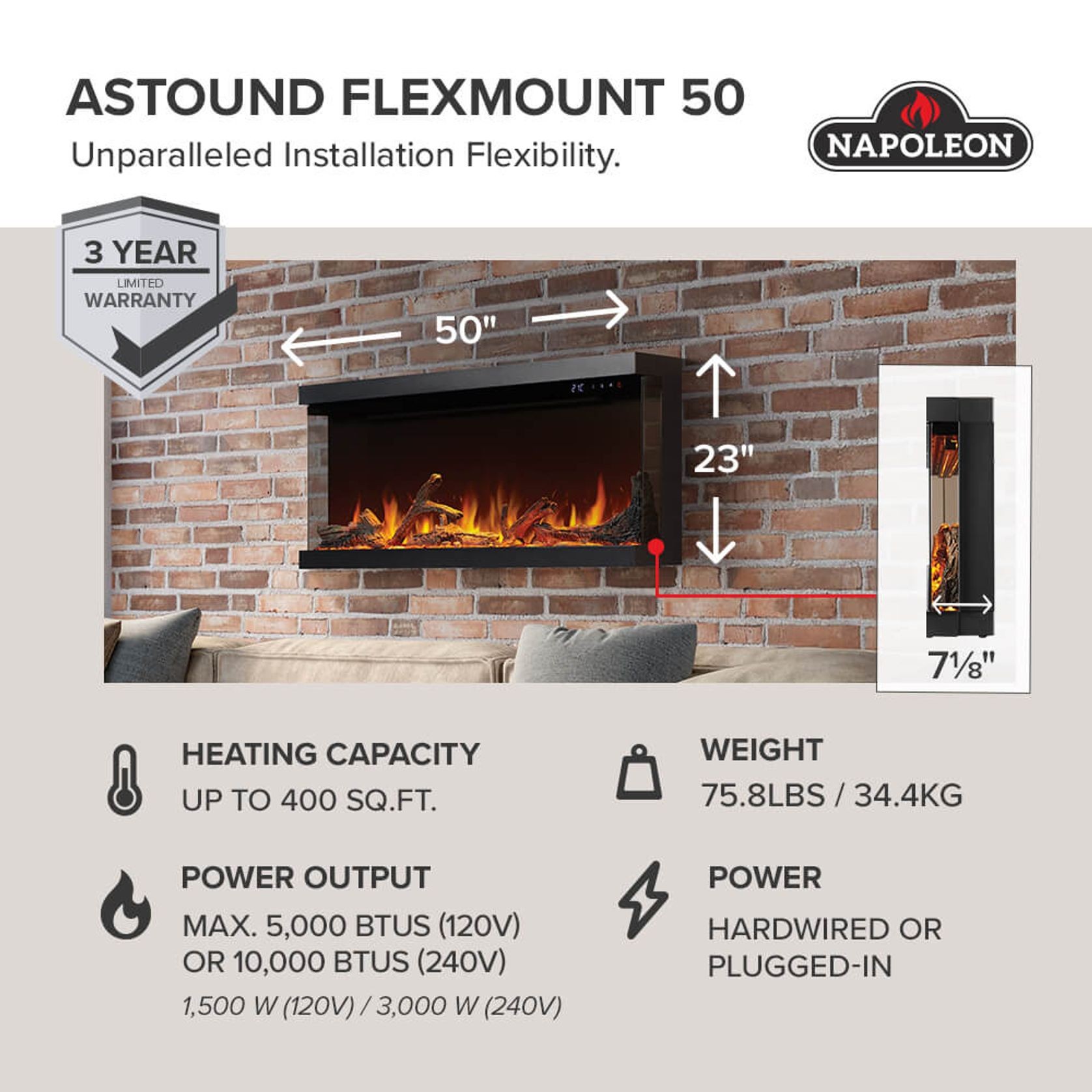 Astound 50 FlexMount Electric Fireplace gallery detail image