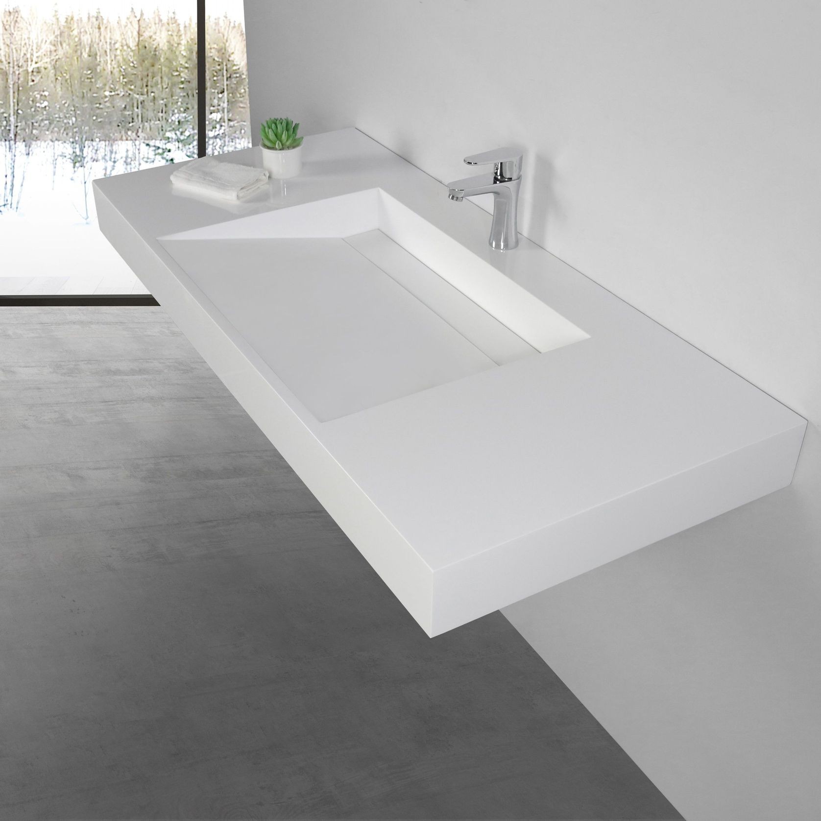 Ramp basin 1219mm Wall Hung Solid Surface B5048 gallery detail image