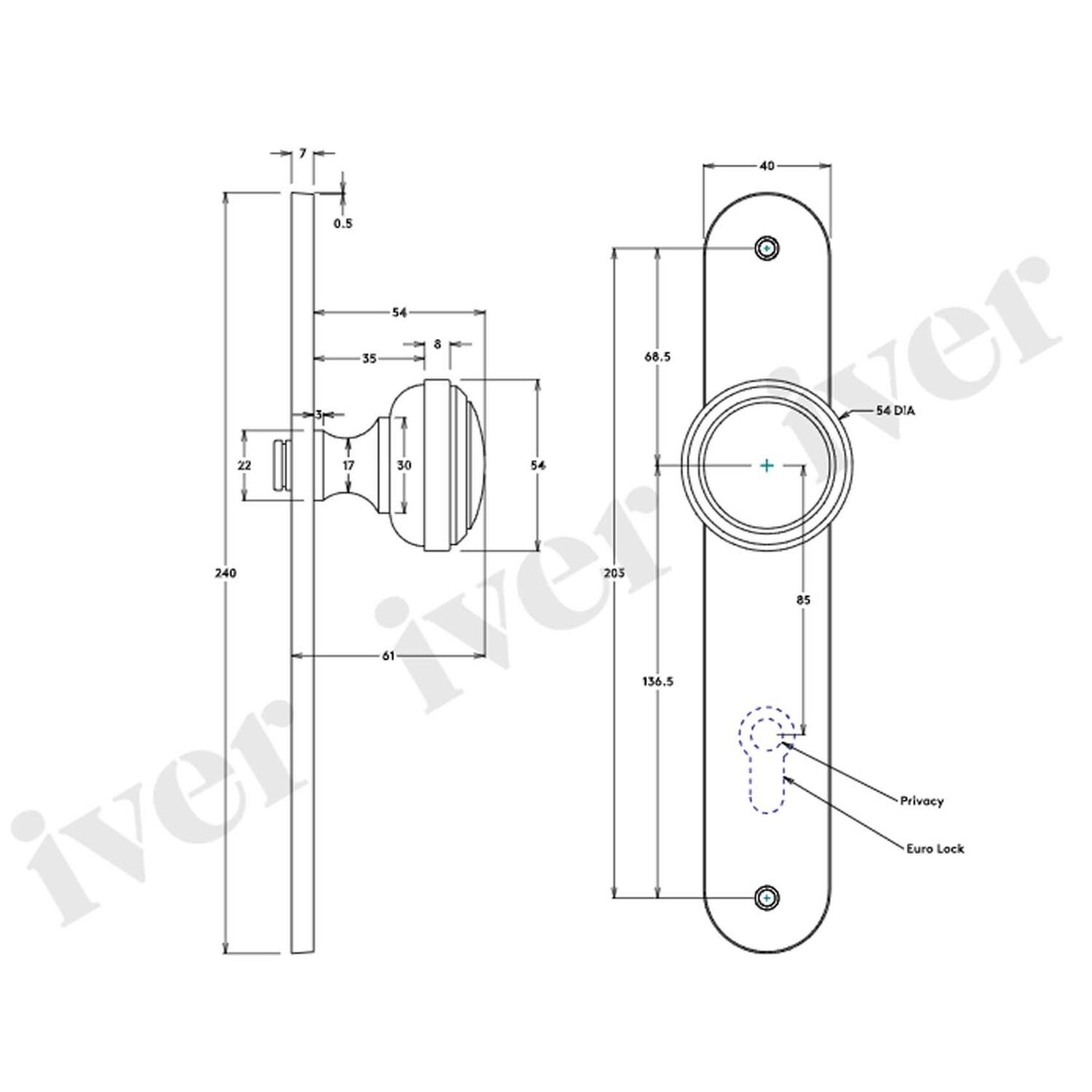 Iver Paddington Door Knob on Oval Backplate Privacy Satin Nickel 14832P85 - Customise to your needs gallery detail image