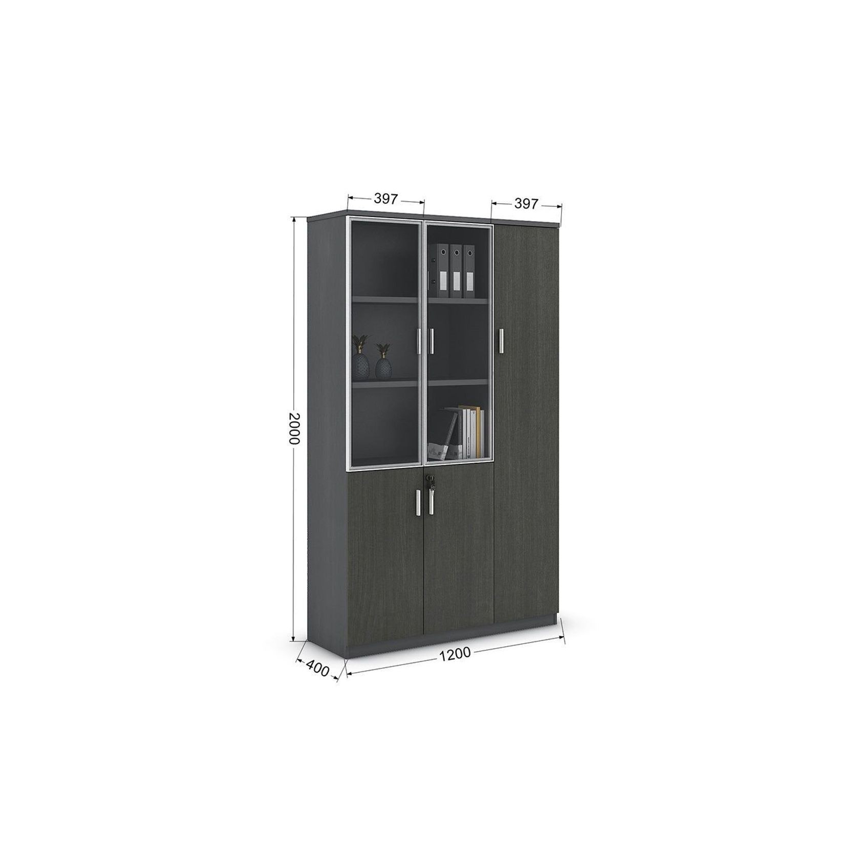 MATEES 3 Doors Display Cabinet 120CM - Grey/ Brown gallery detail image