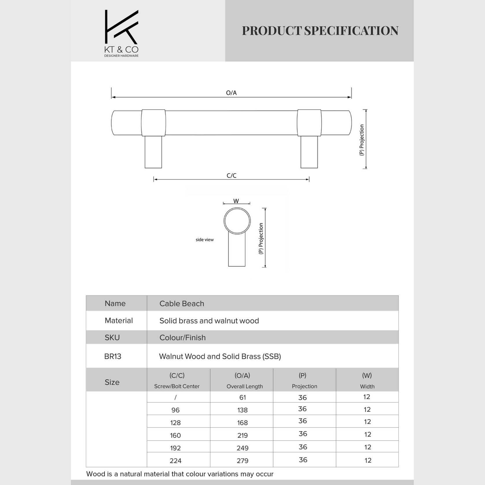 Cable Beach Walnut & Solid Brass Drawer Handles gallery detail image