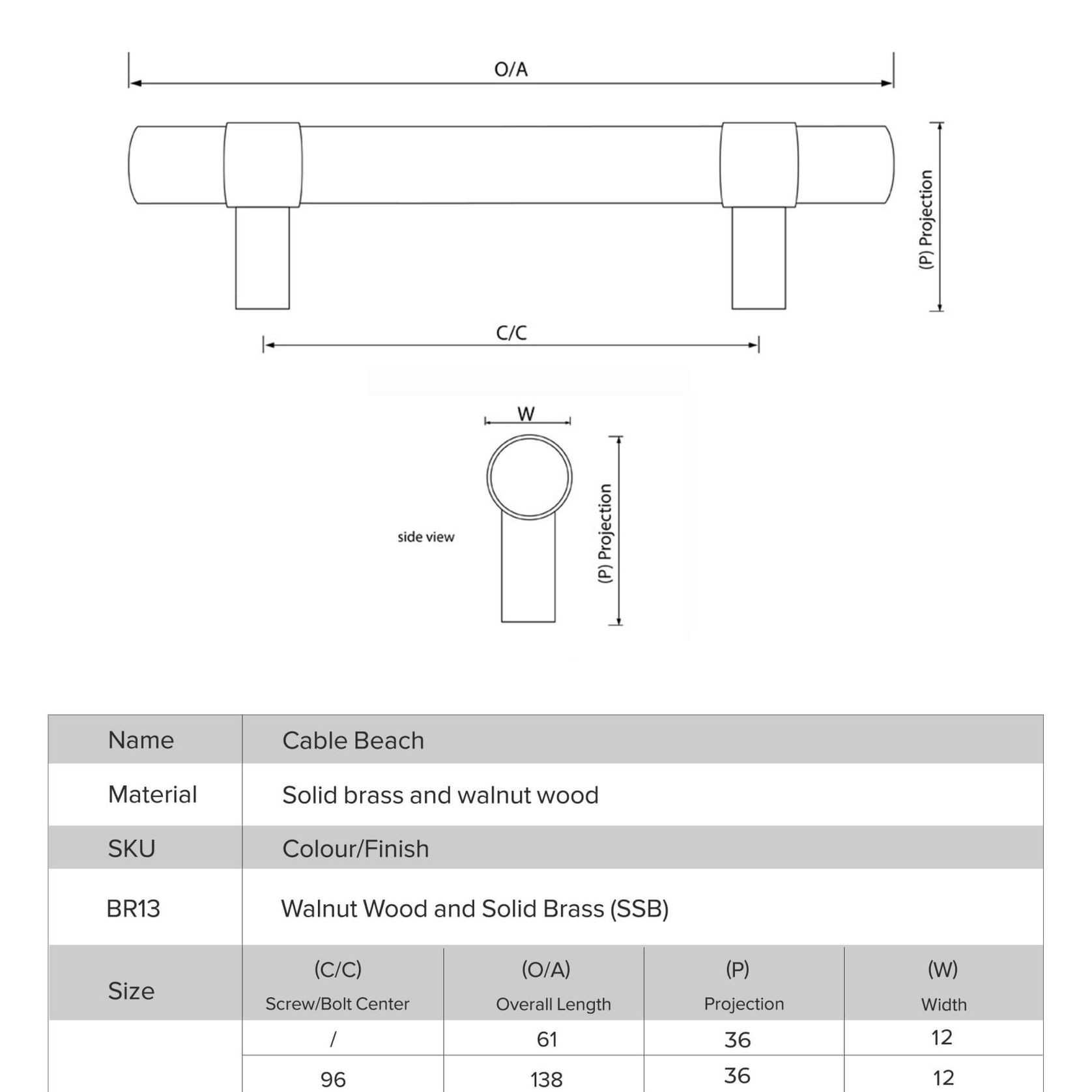 Cable Beach Walnut & Solid Brass Drawer Handles gallery detail image