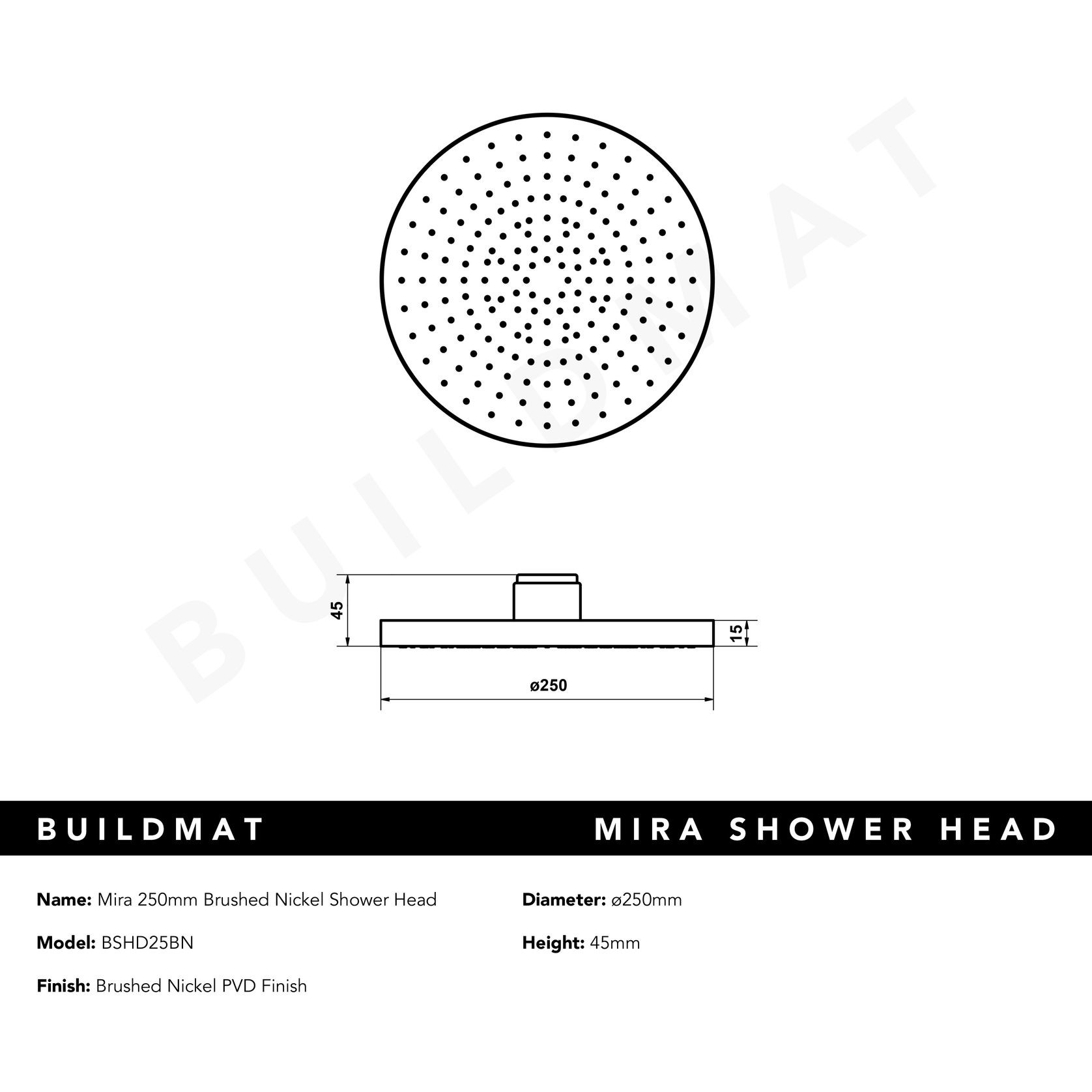 Mira 250mm Brushed Nickel Shower Head gallery detail image