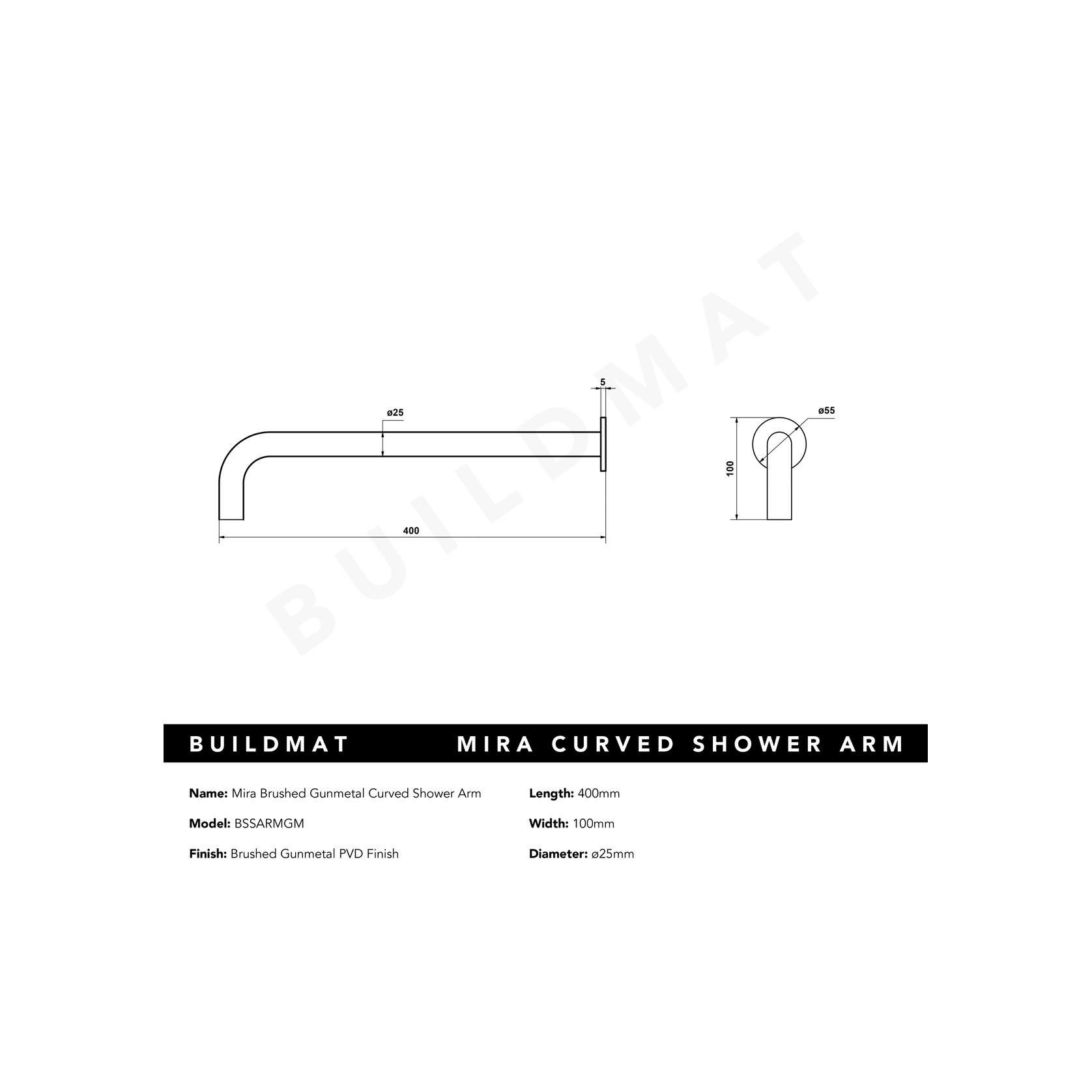 Mira Brushed Gunmetal Curved Shower Arm gallery detail image