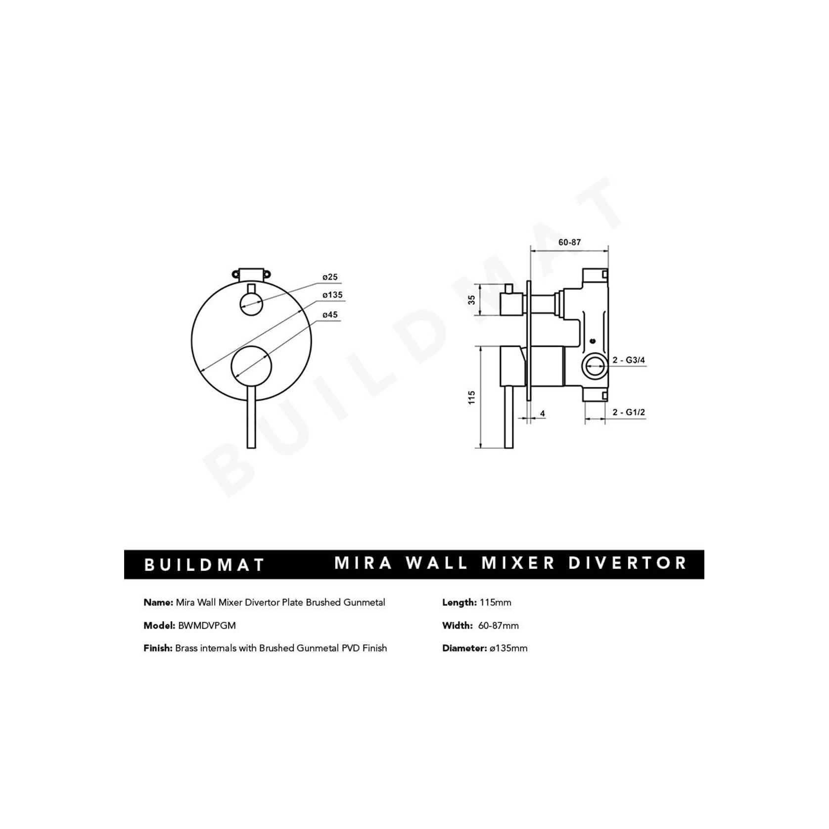 Mira Brushed Gunmetal Wall Mixer Divertor Plate gallery detail image