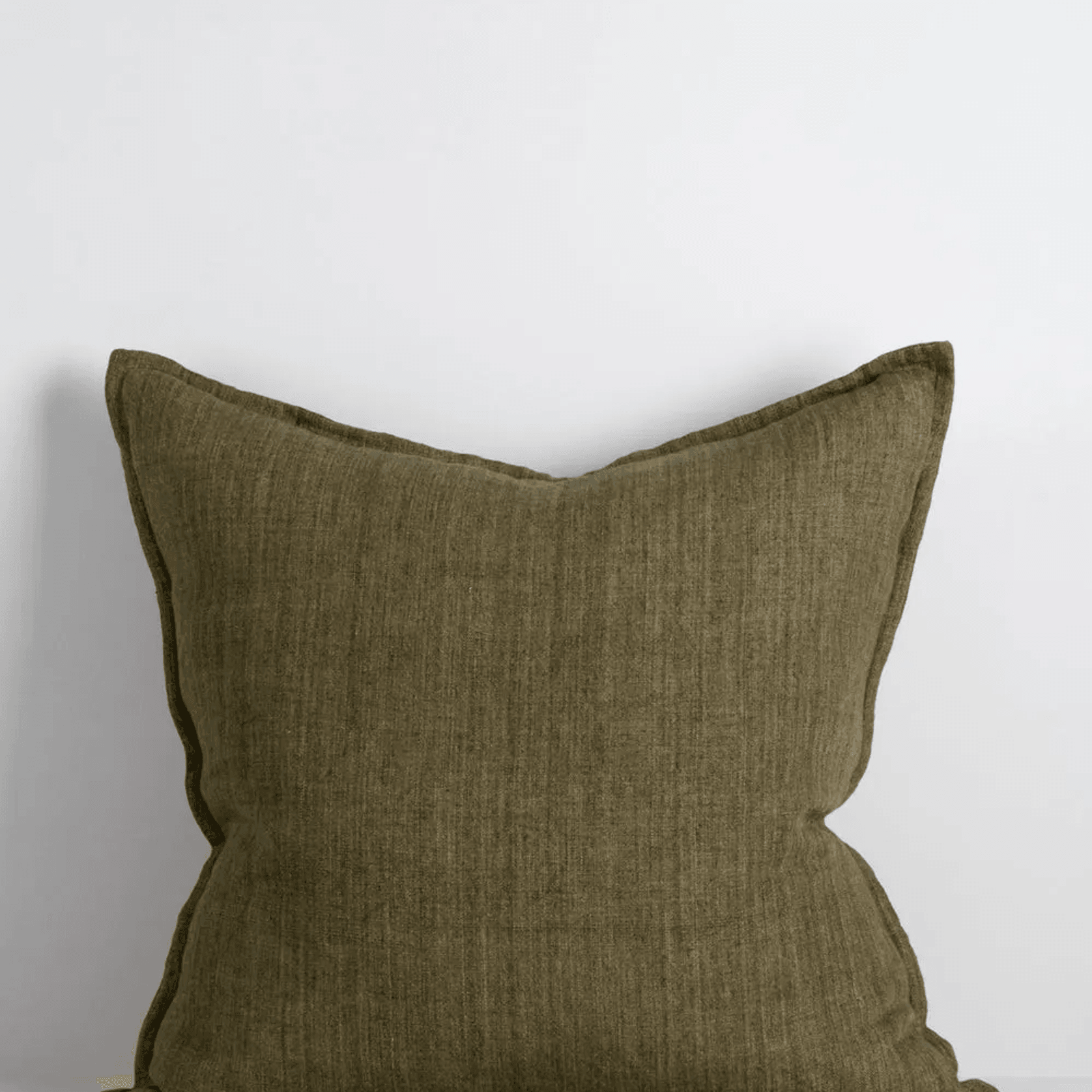 Baya Cassia Handwoven 100% Linen Cushion - Military | Square gallery detail image