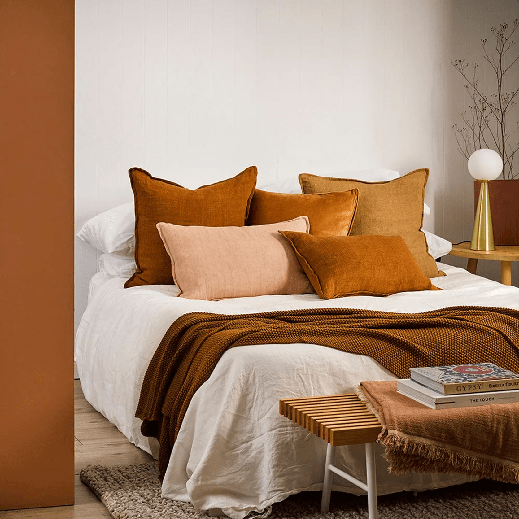 Baya Cassia Handwoven 100% Linen Cushion - Cumin | Square gallery detail image