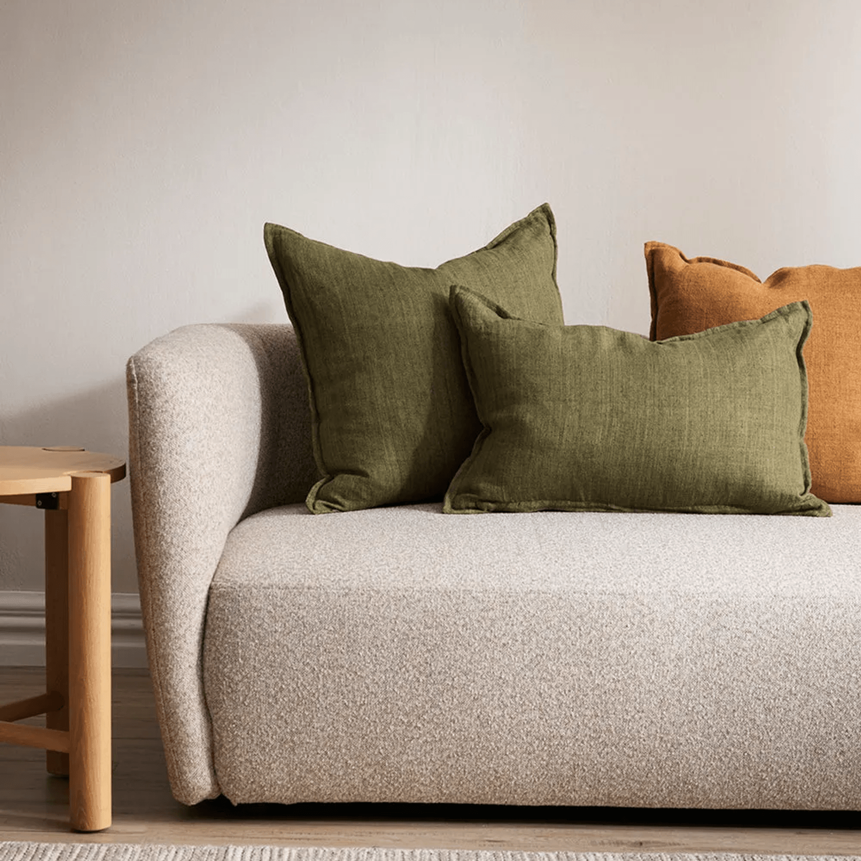 Baya Cassia Handwoven 100% Linen Cushion - Military | Square gallery detail image