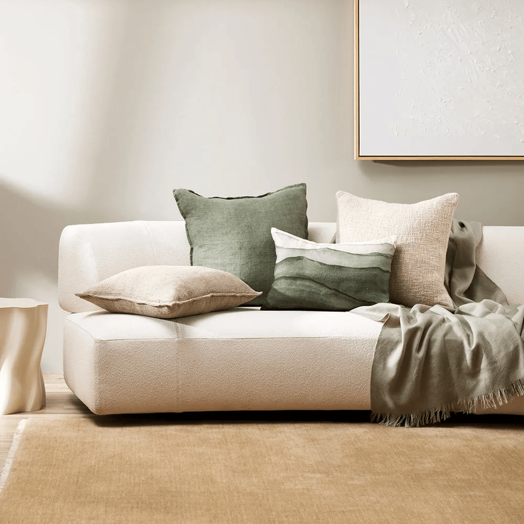 Baya Cassia Handwoven 100% Linen Cushion - Moss | Square gallery detail image