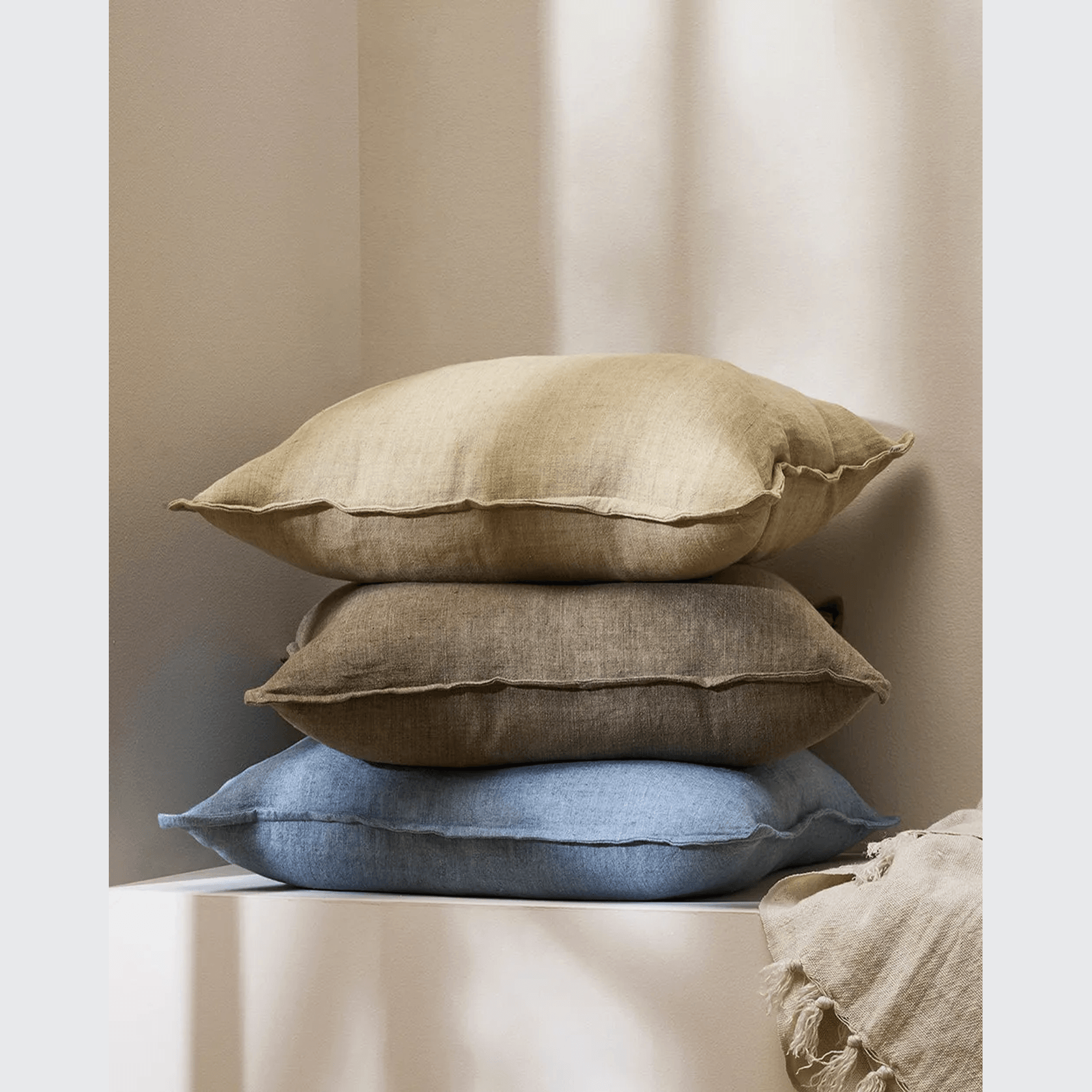 Baya Cassia Handwoven 100% Linen Cushion - Chambray | Square gallery detail image
