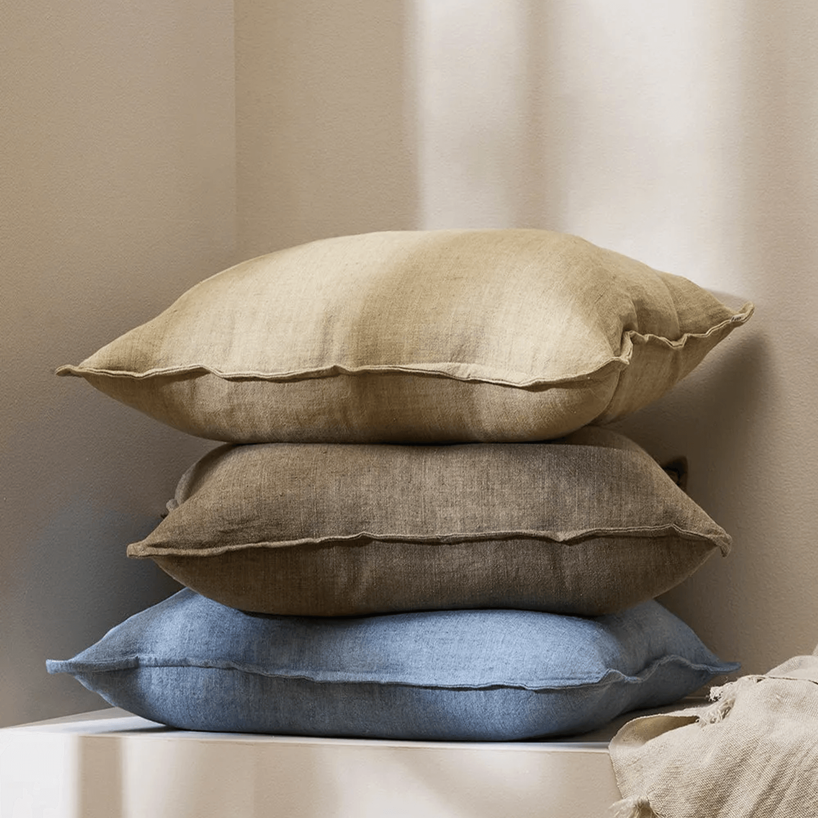 Baya Cassia Handwoven 100% Linen Cushion - Chambray | Square gallery detail image