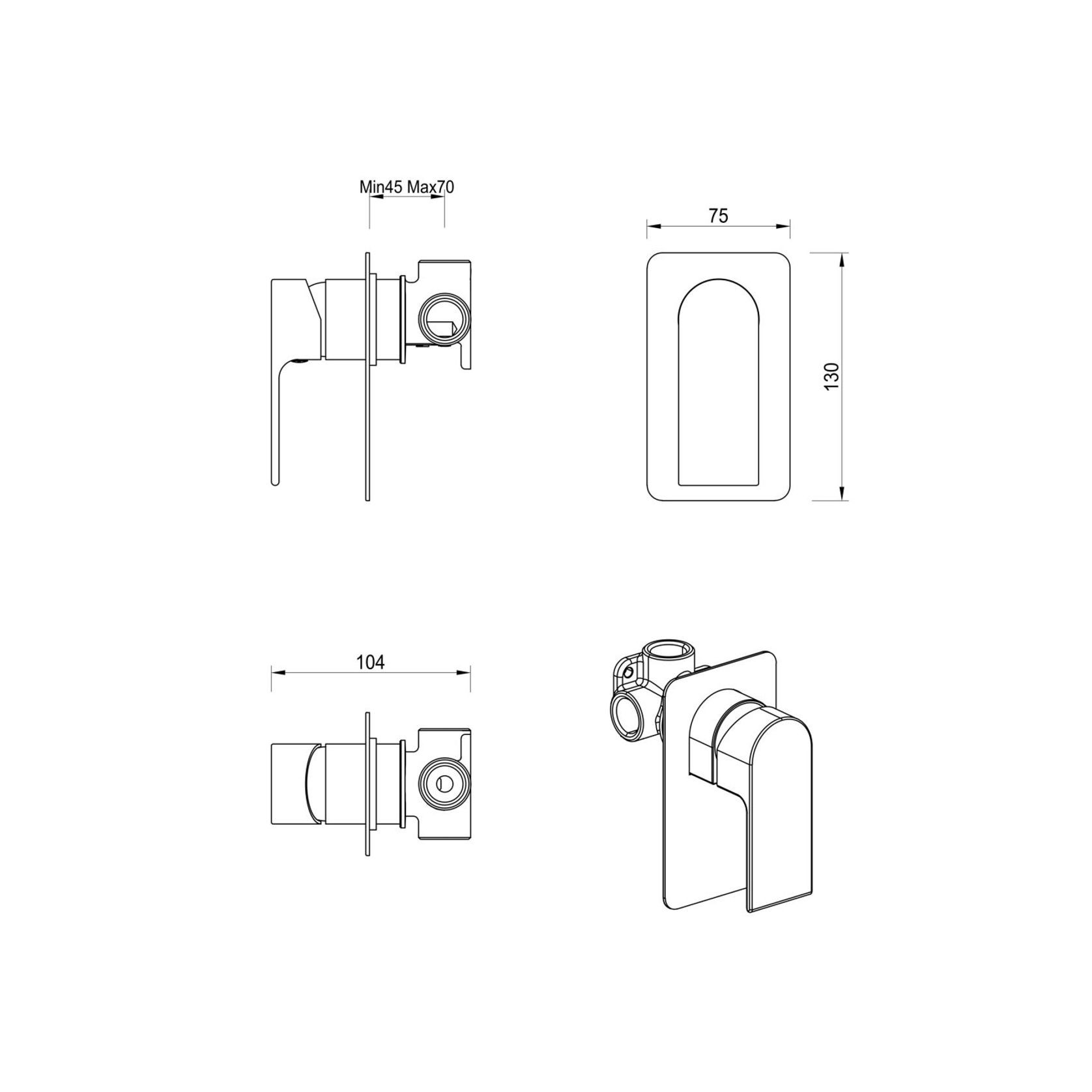 Beki Shower Mixer | Square Plate | Trim Kit Only gallery detail image