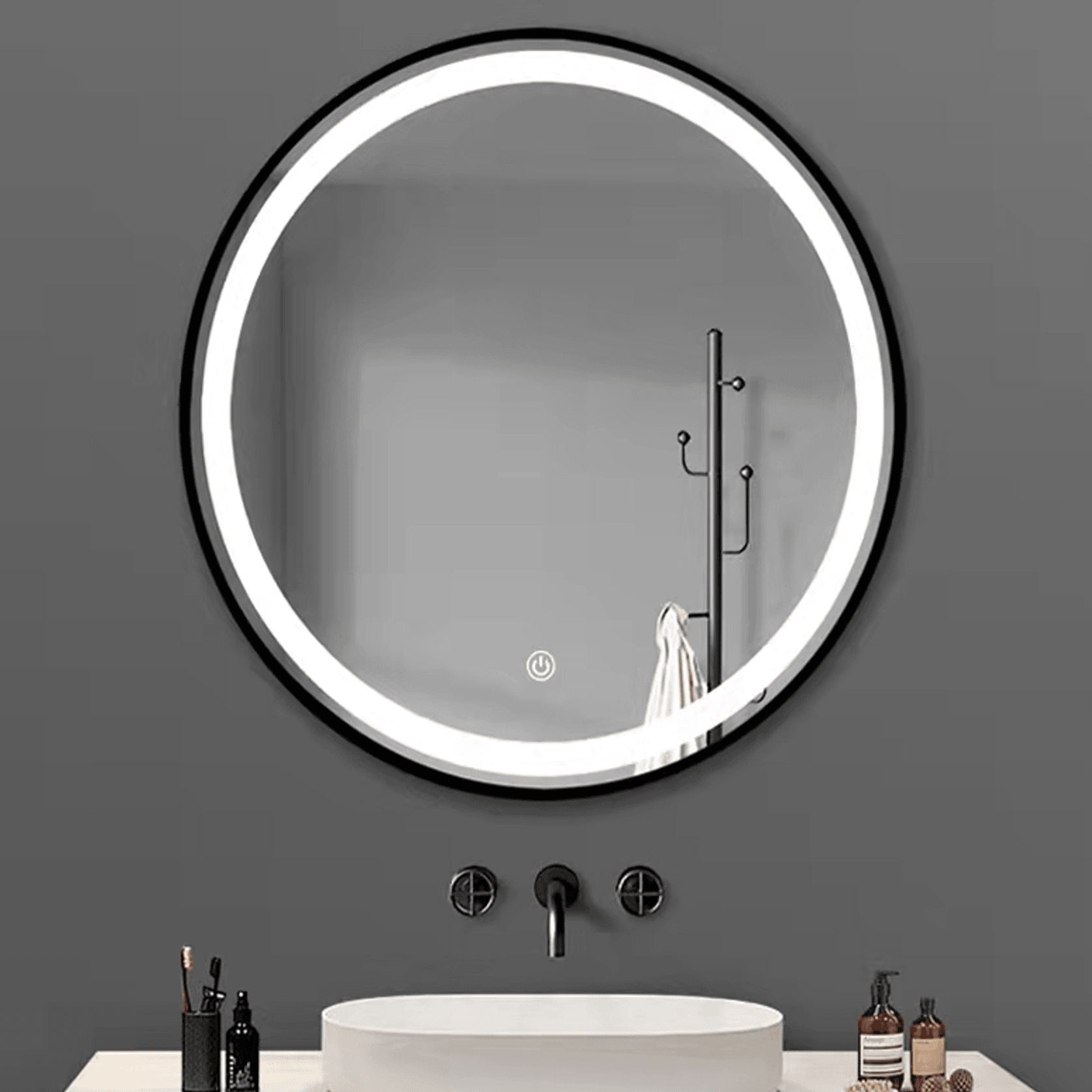 Nova Frost Frame - LED Mirror Round with Frosted Edge and Black Frame gallery detail image