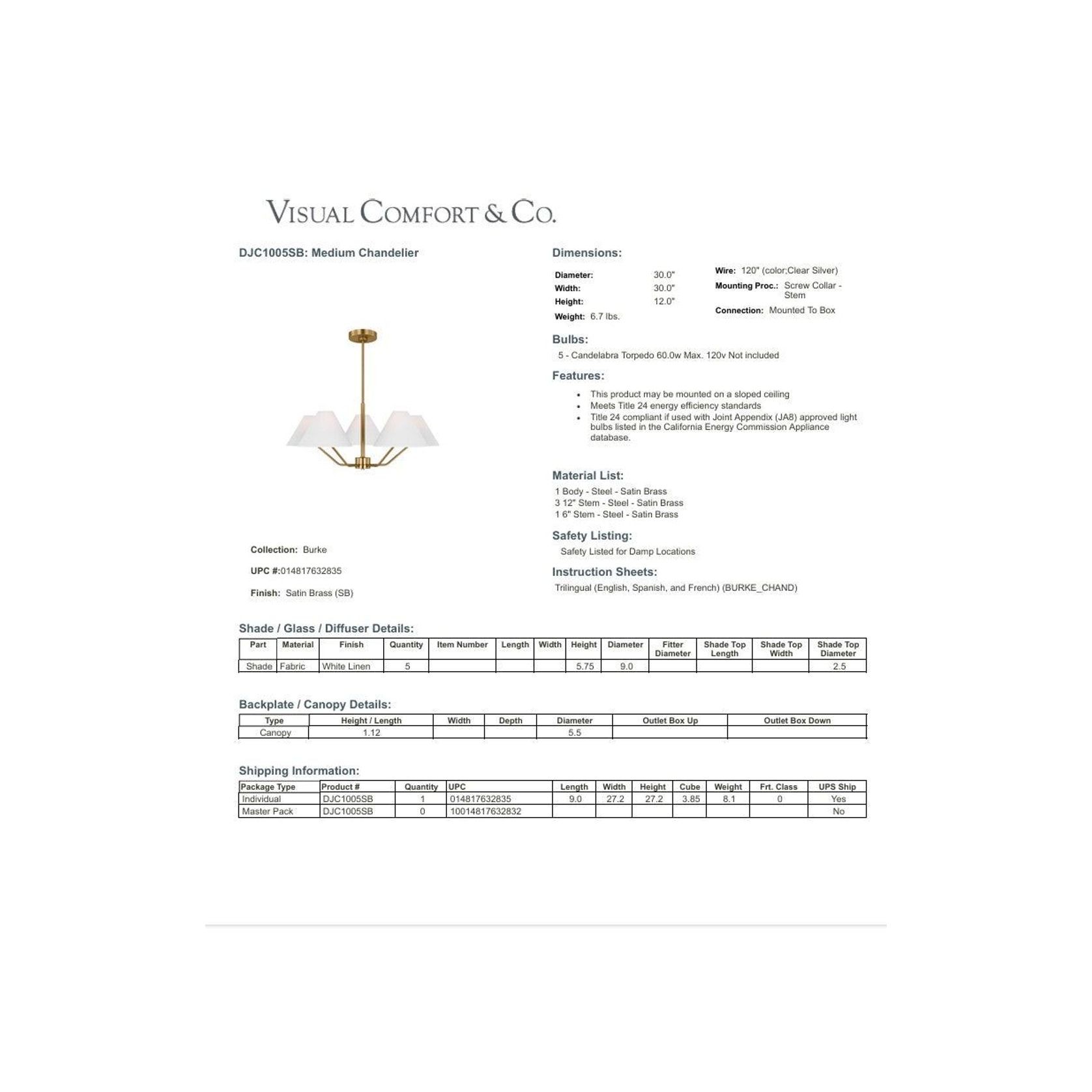 Visual Comfort Studio Burke Chandelier Medium gallery detail image