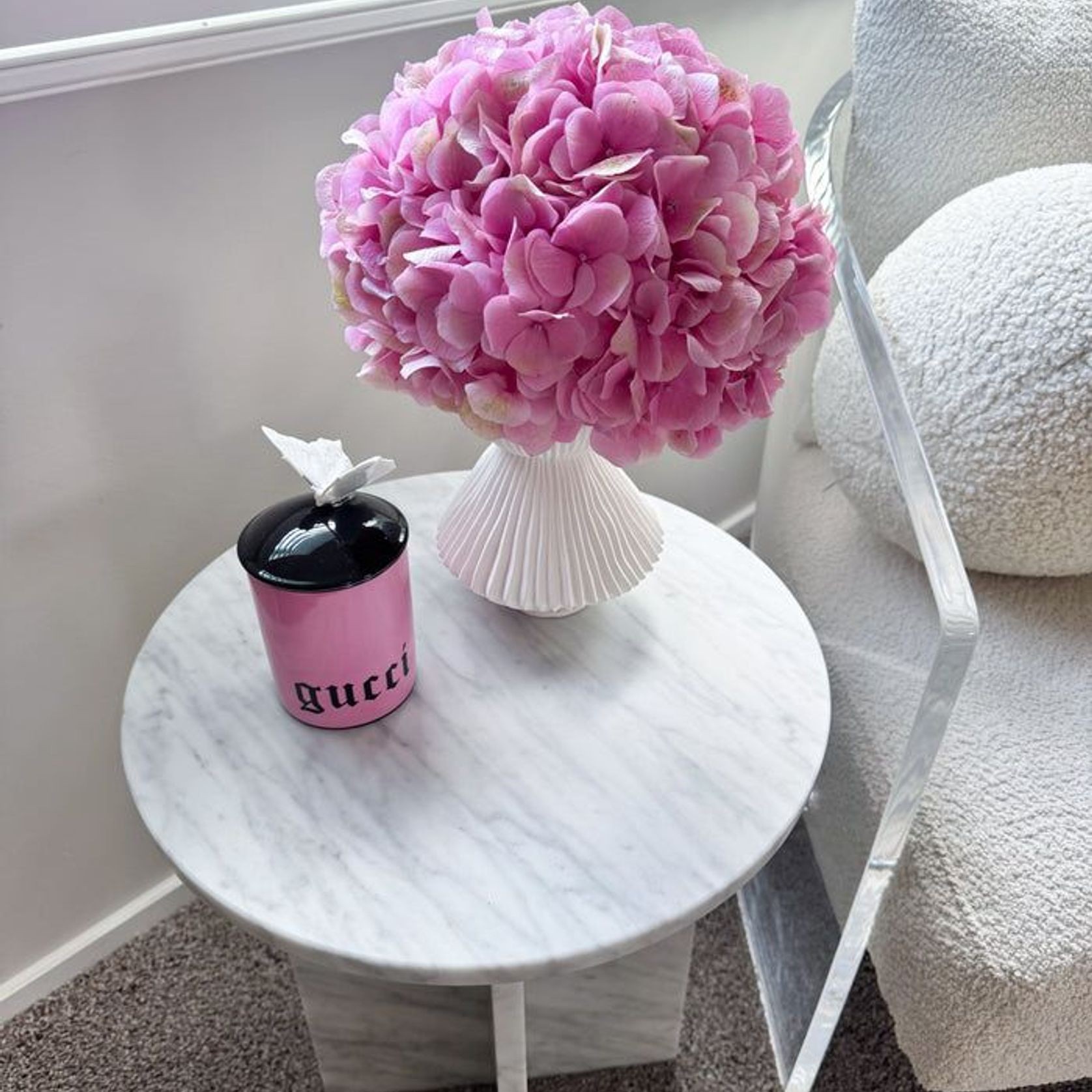 Round Cross Side Table - Carrara Marble | Natural Stone Co. gallery detail image