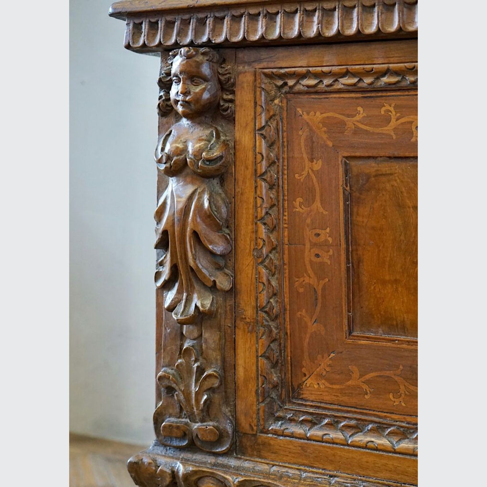 Italian 17th Century Blond Walnut Cassone Chest gallery detail image