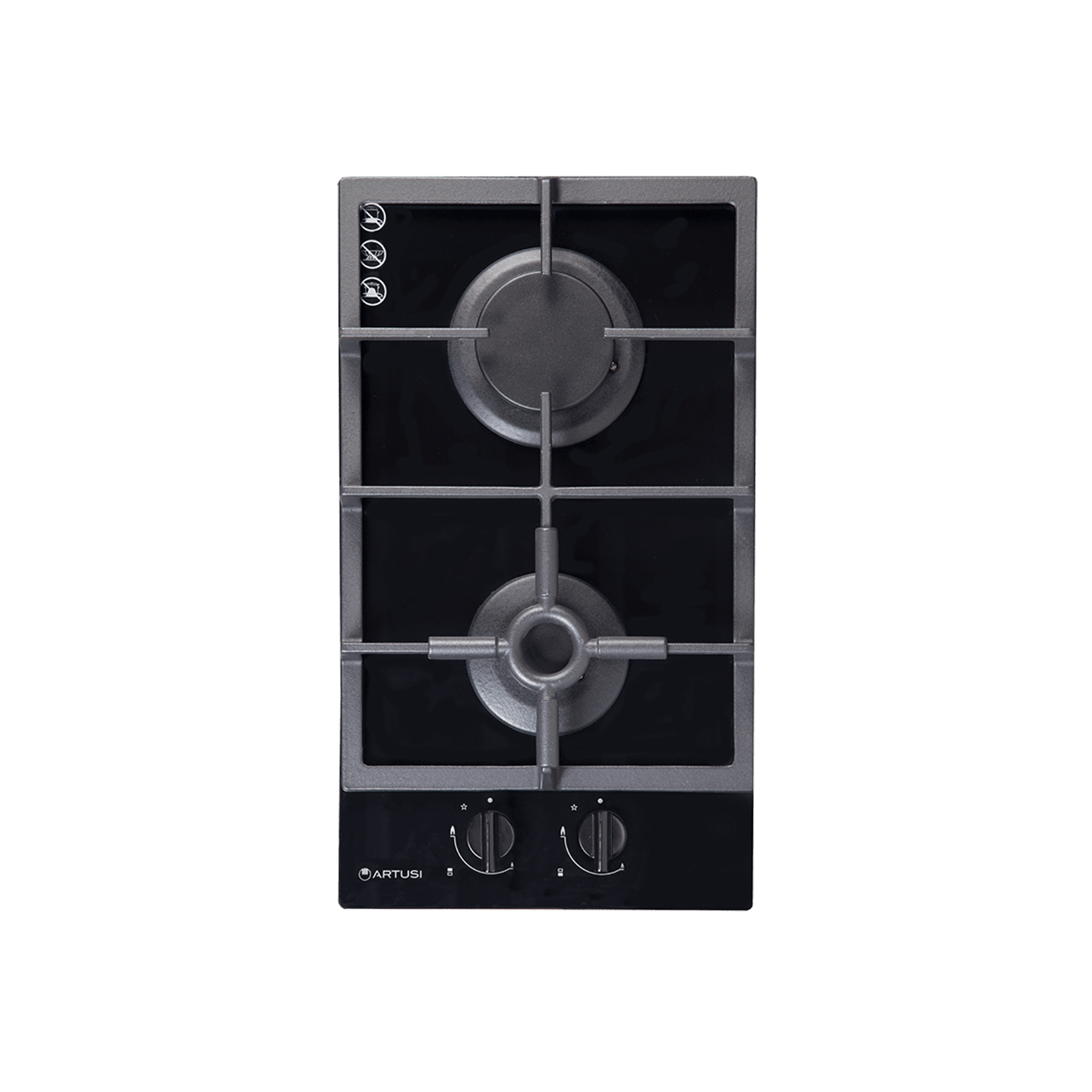 Artusi 30cm Domino Dual Gas Cooktop - With Cast Iron Trivet in Black Glass gallery detail image