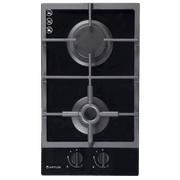 Artusi 30cm Domino Dual Gas Cooktop - With Cast Iron Trivet in Black Glass gallery detail image