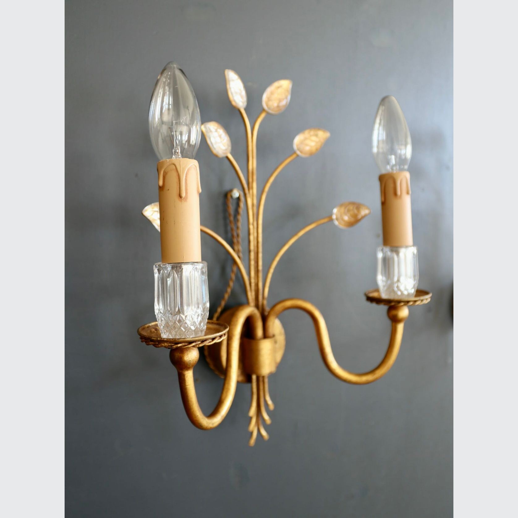 Pair Of Banci Firenze Gilt And Glass Wall Sconces C.1970 gallery detail image