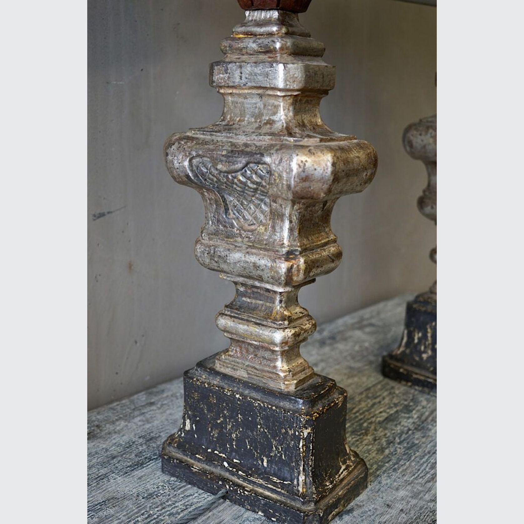 Large Italian Carved & Silvered Lamp gallery detail image