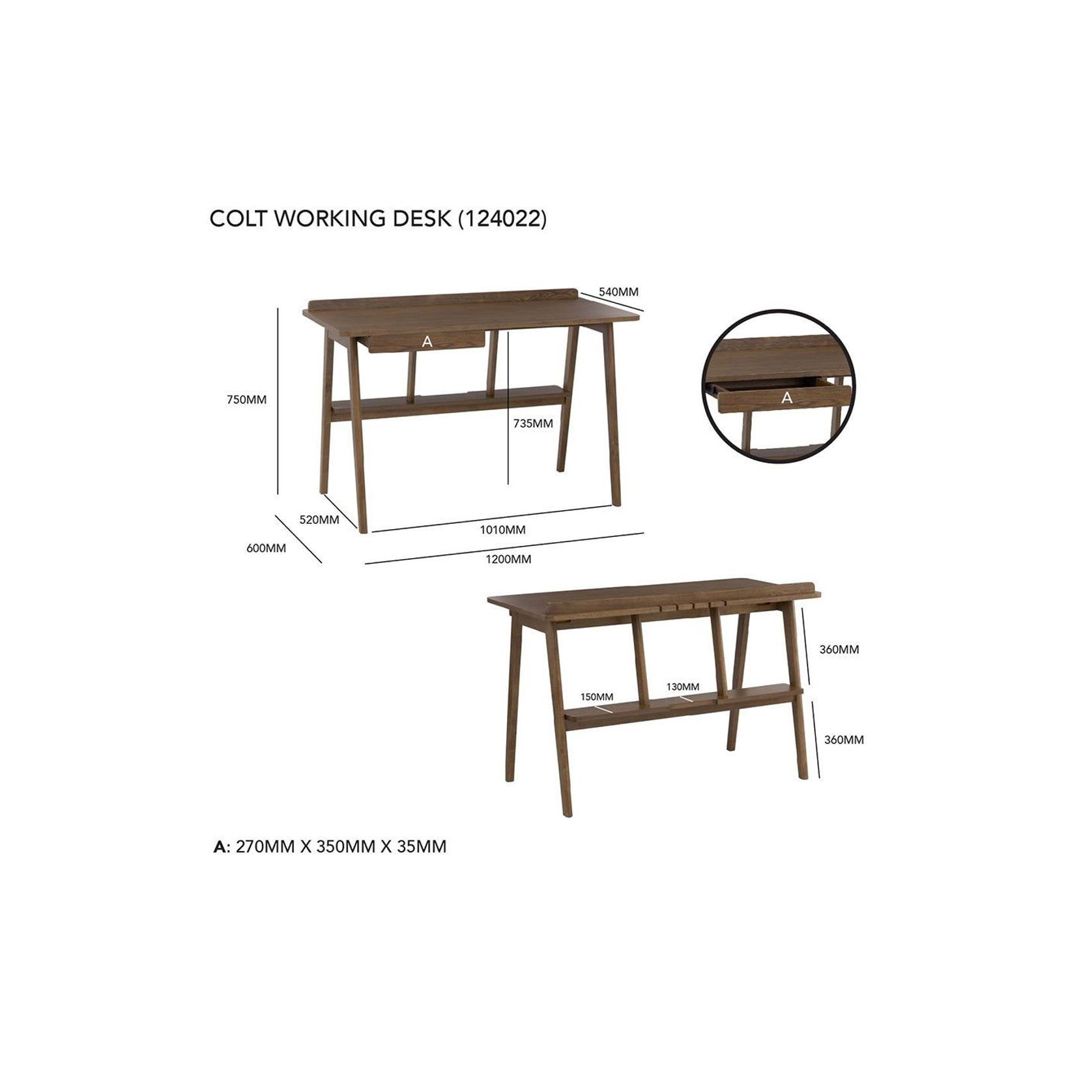COLT Study Desk 120cm - Walnut gallery detail image