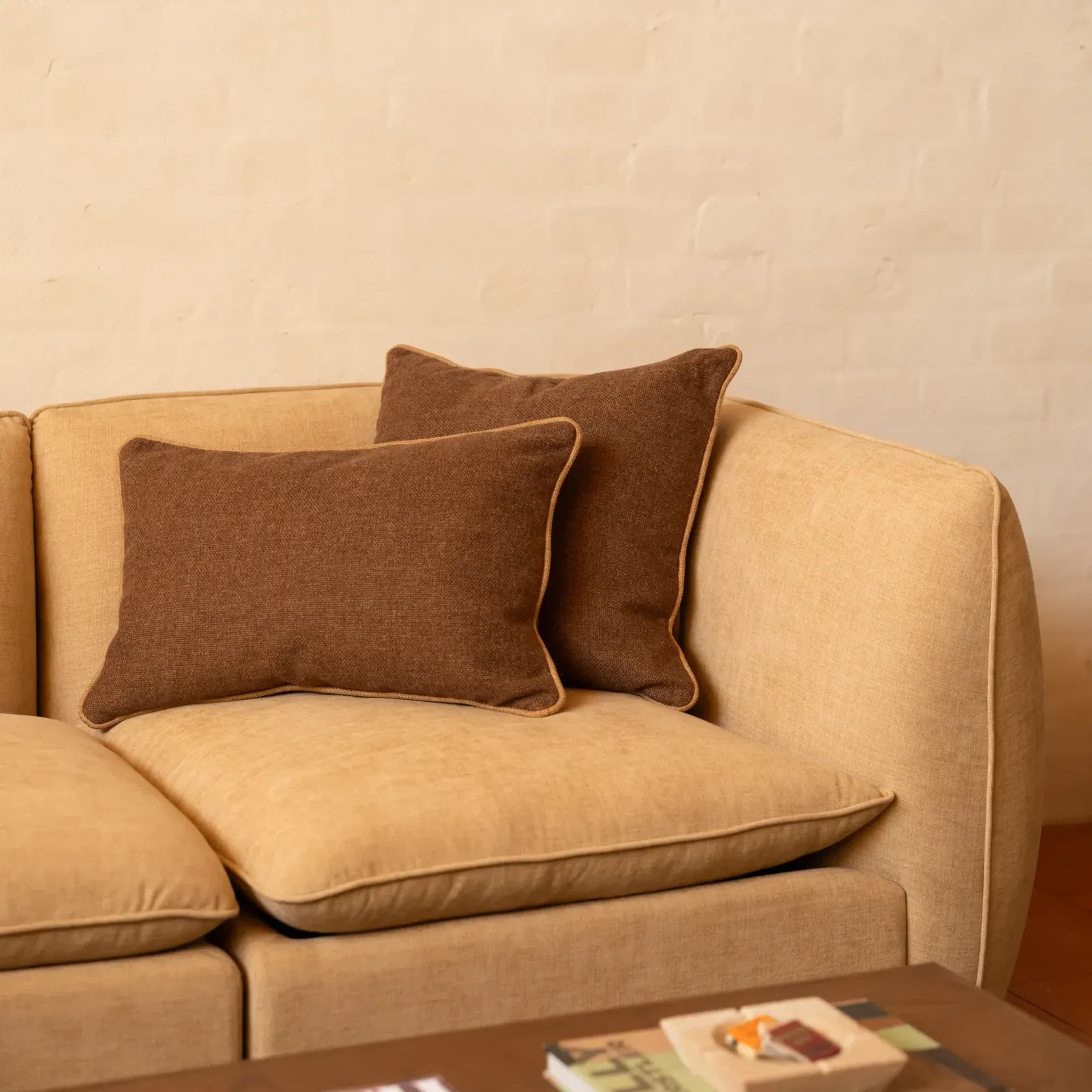 Border Cushion 40cm x 60cm - Fossil Chocolate / Fossil Fawn gallery detail image