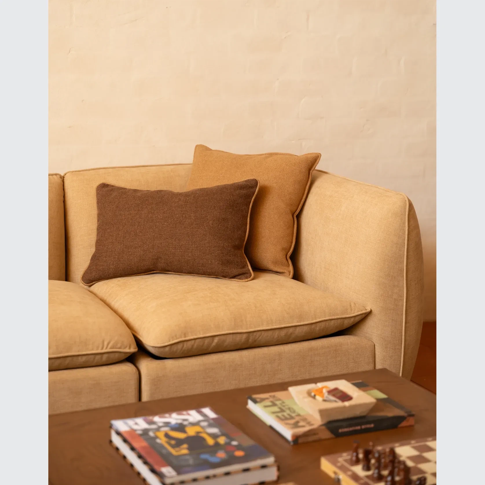 Border Cushion 40cm x 60cm - Fossil Chocolate / Fossil Fawn gallery detail image