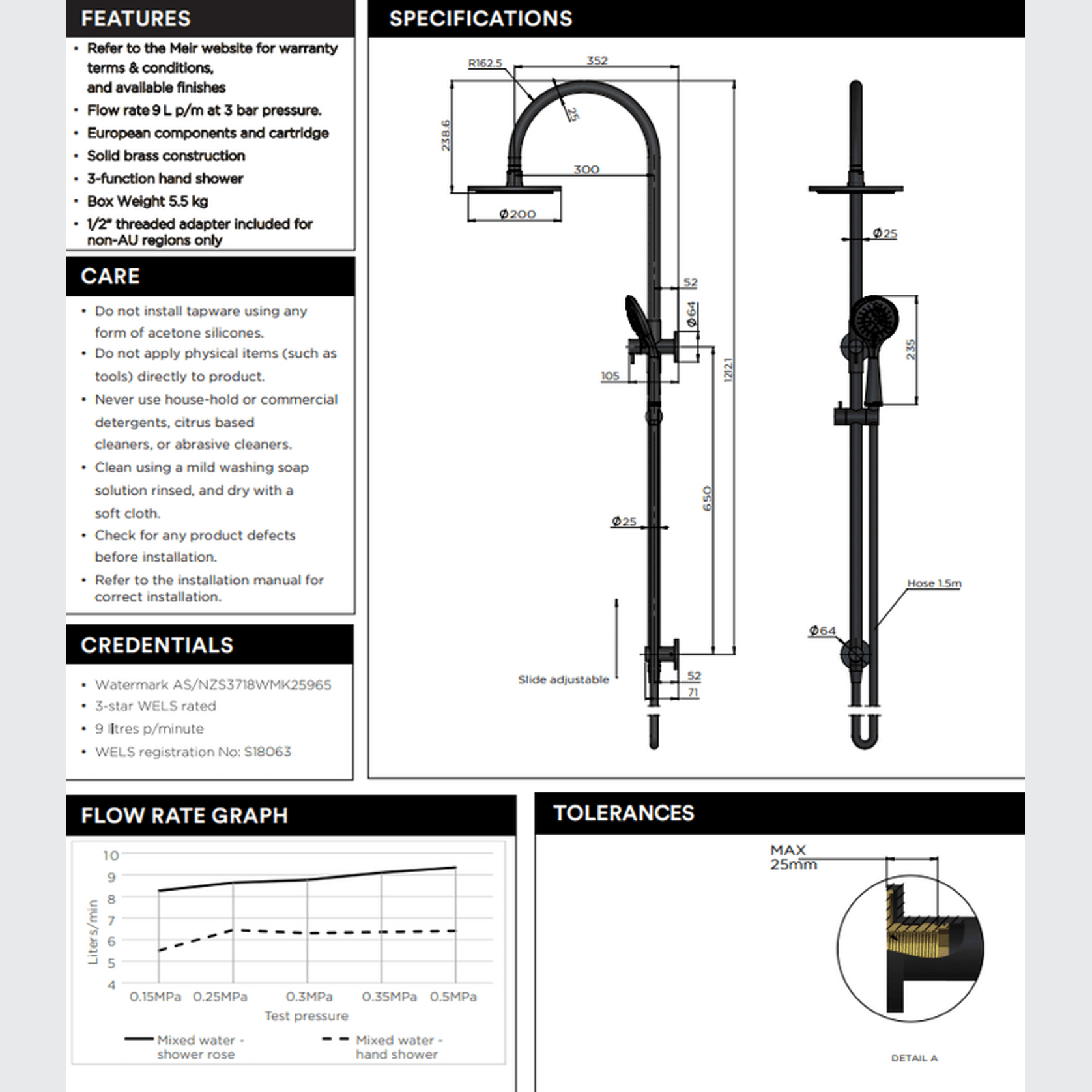 Meir Round Gooseneck Shower Set with 200mm Rose, Three Function Hand Shower Lustre Bronze gallery detail image