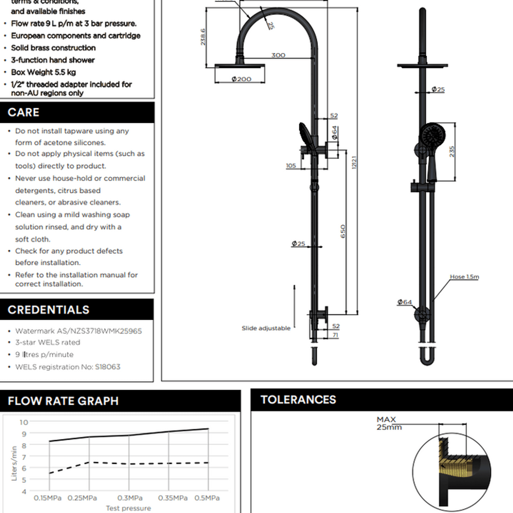 Meir Round Gooseneck Shower Set with 200mm Rose, Three Function Hand Shower Lustre Bronze gallery detail image