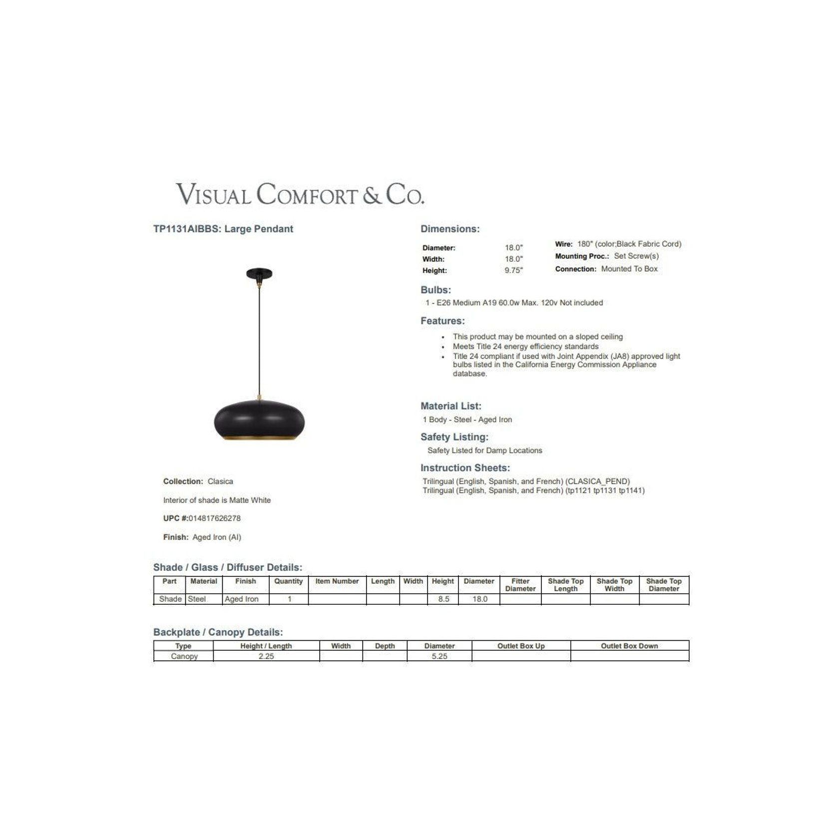 Visual Comfort Studio Clasica Pendant gallery detail image