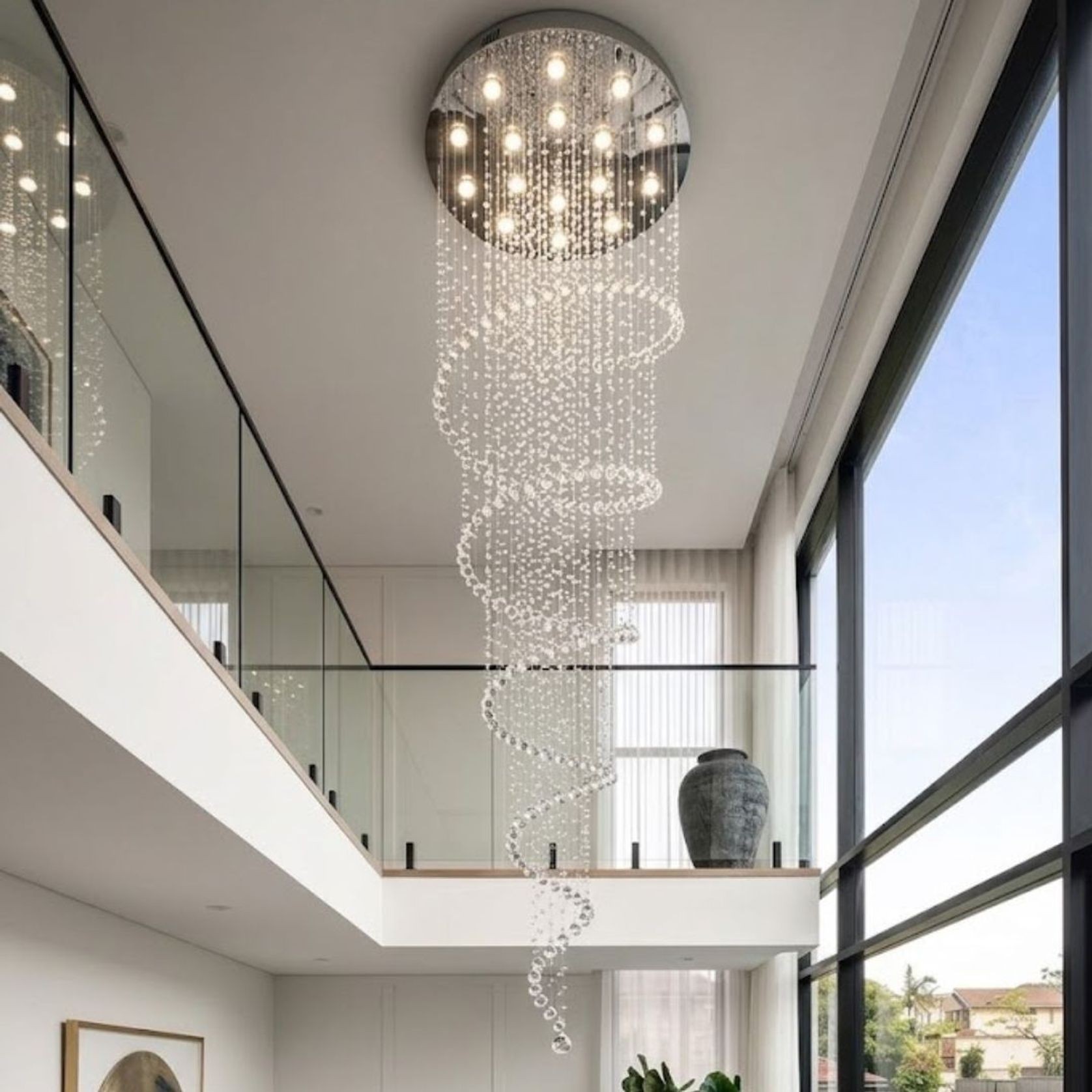 Contemporary Spiral LED Chandelier - W:70cm H:240cm - Chrome gallery detail image