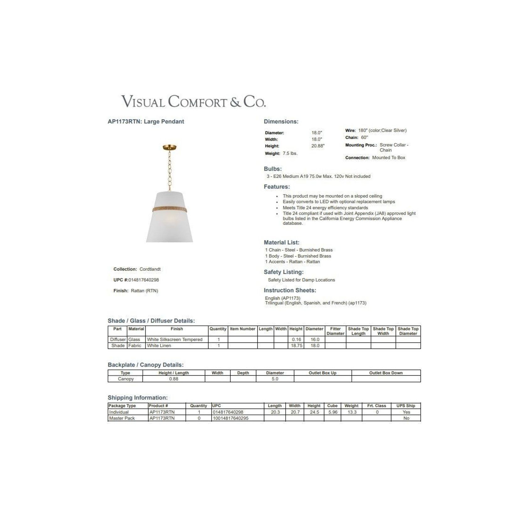 Visual Comfort Studio Cordtlandt Pendant gallery detail image