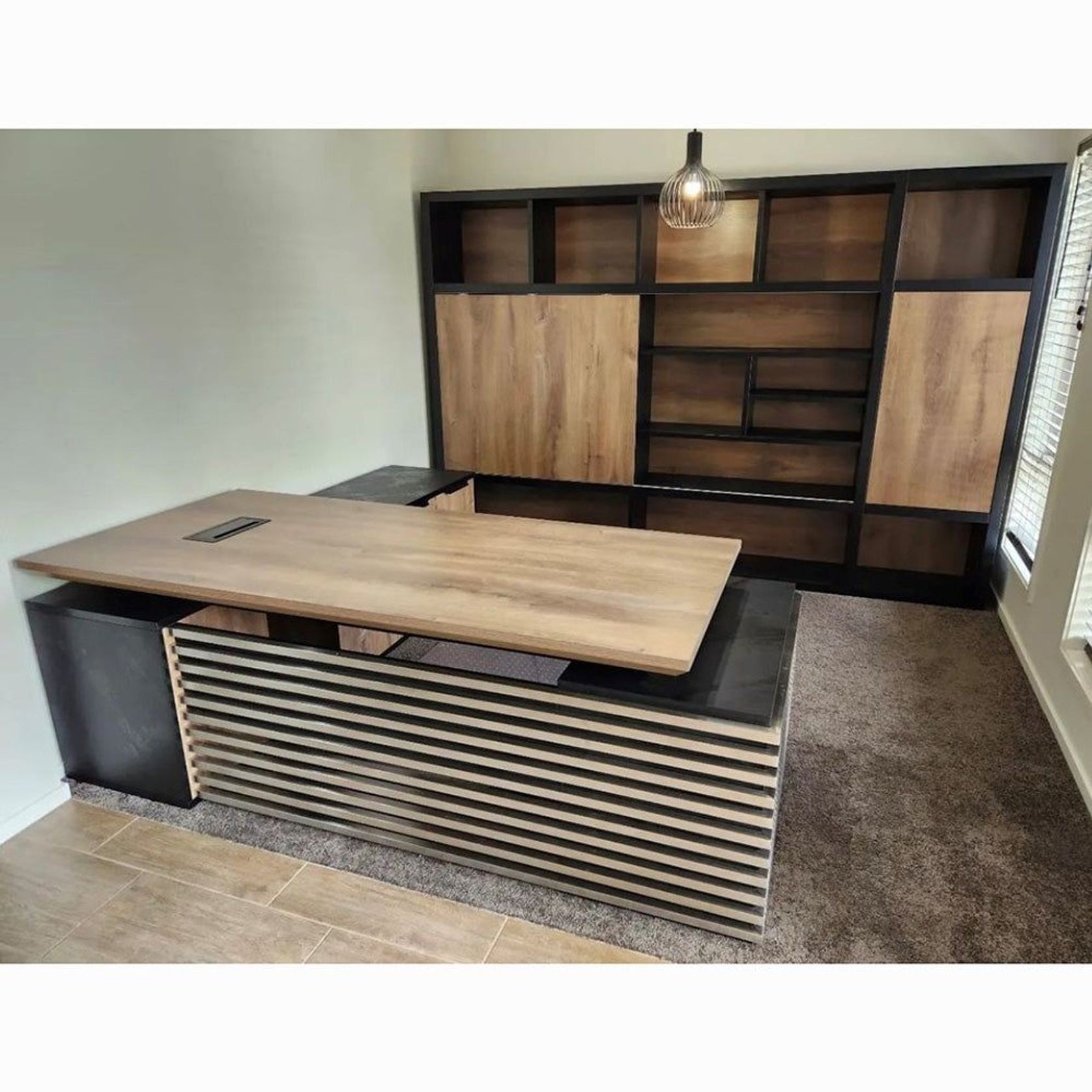 PHOENIX Executive Desk with Right Return 2.2M - Warm Oak & Black gallery detail image