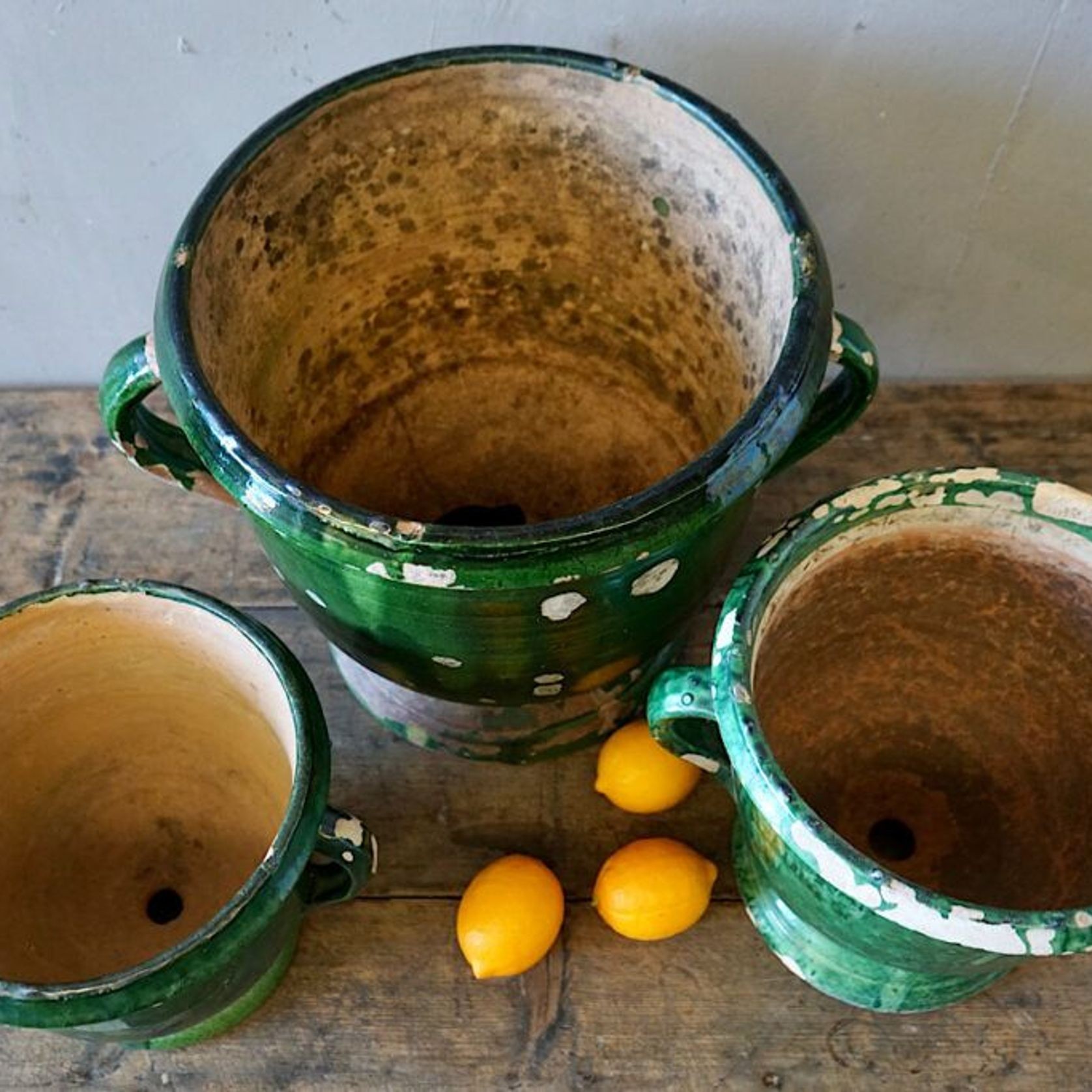 French Green Glazed Terracotta Planters (Set of 3) gallery detail image