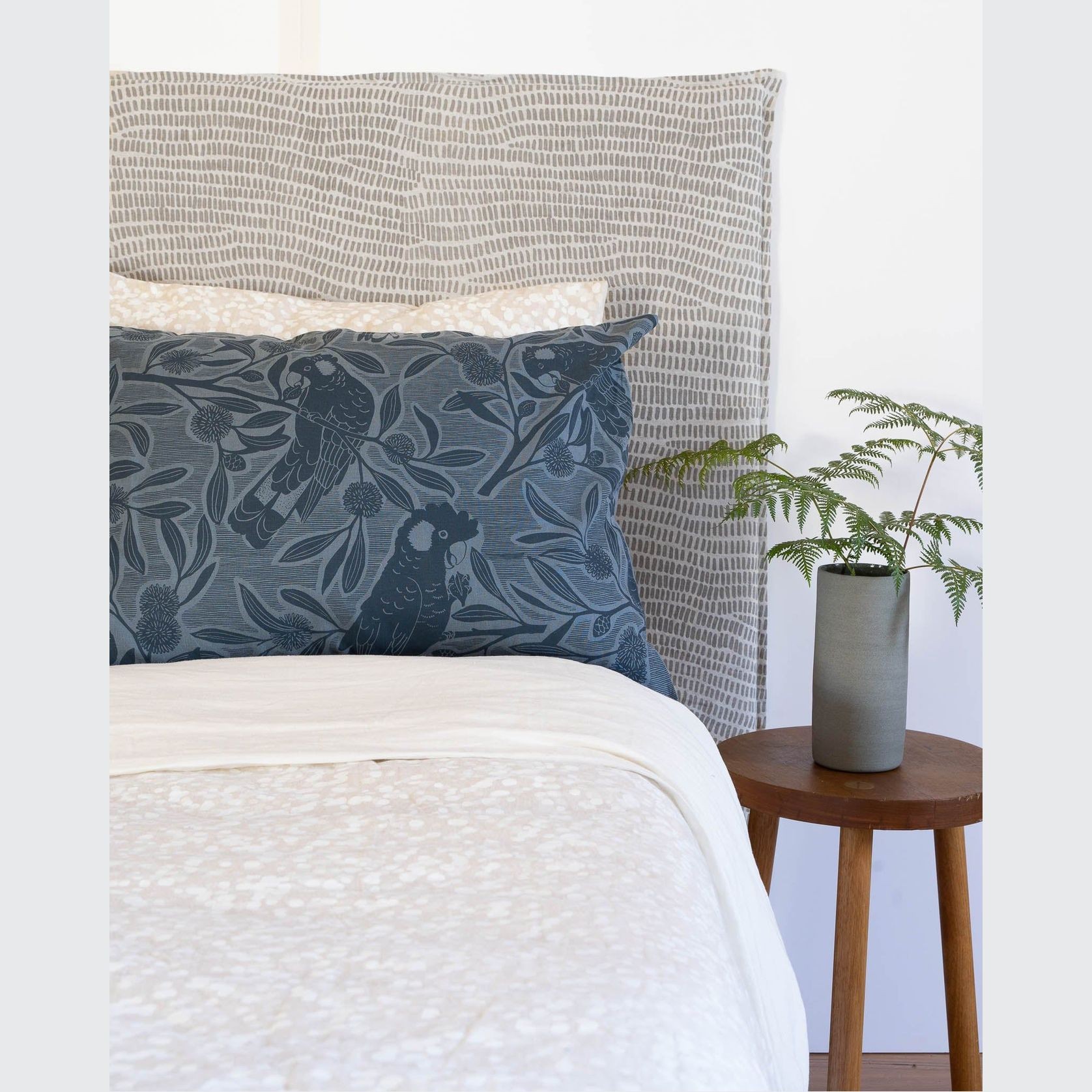 Linen Pillowcase - Cockatoo on Basalt gallery detail image