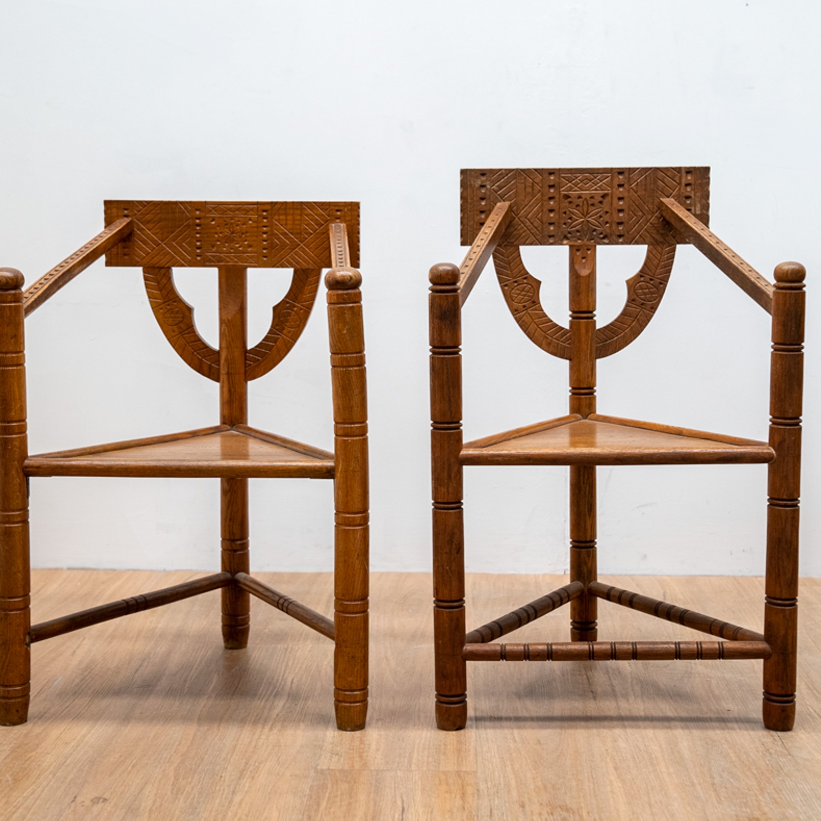 Carved Monk Chairs, Swedish 1930's gallery detail image