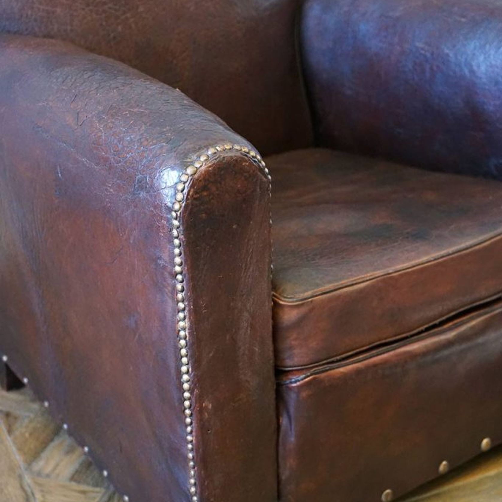 Vintage French Leather Club Chairs (Pair) gallery detail image