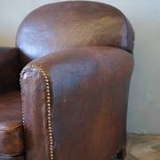 Vintage French Leather Club Chairs (Pair) gallery detail image
