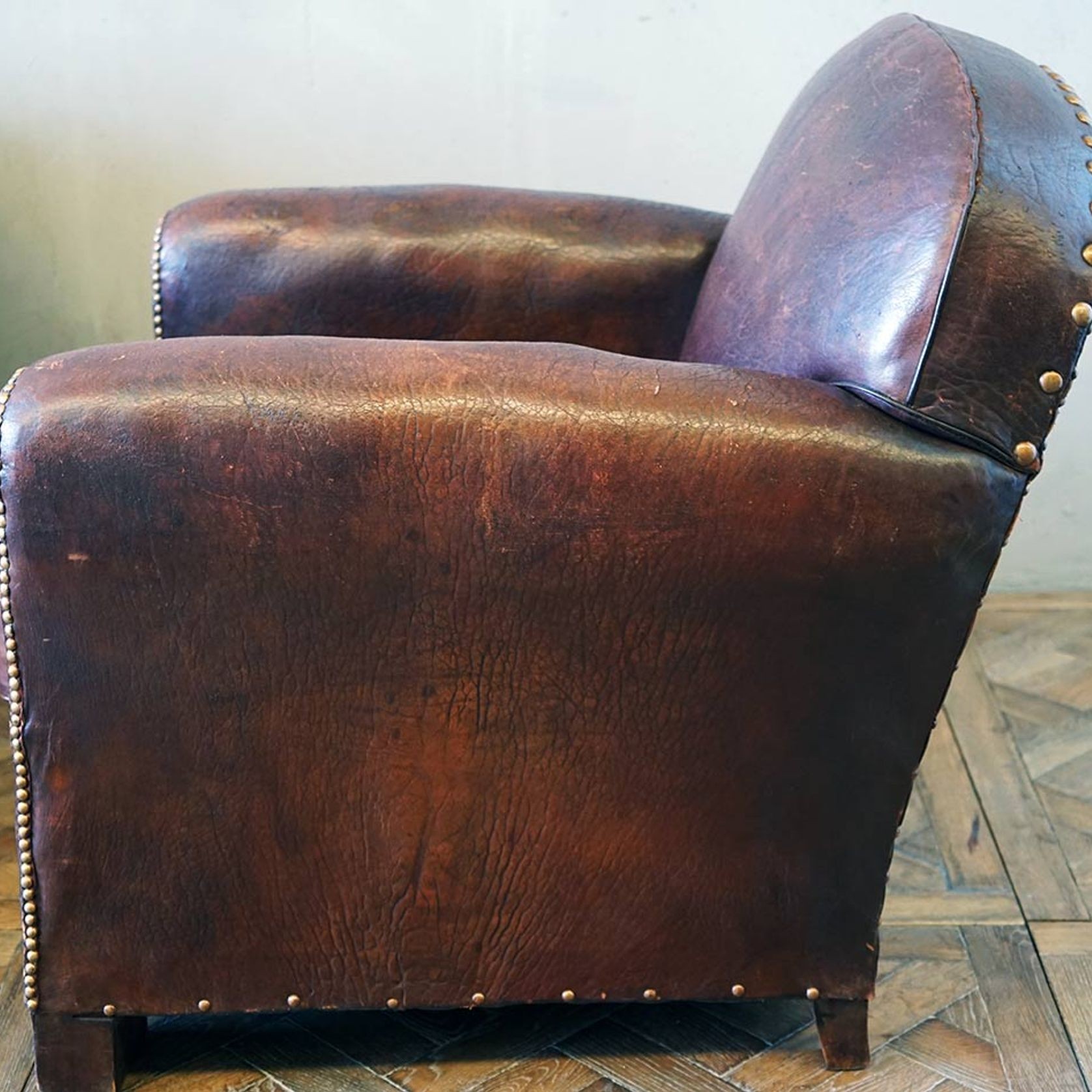 Vintage French Leather Club Chairs (Pair) gallery detail image