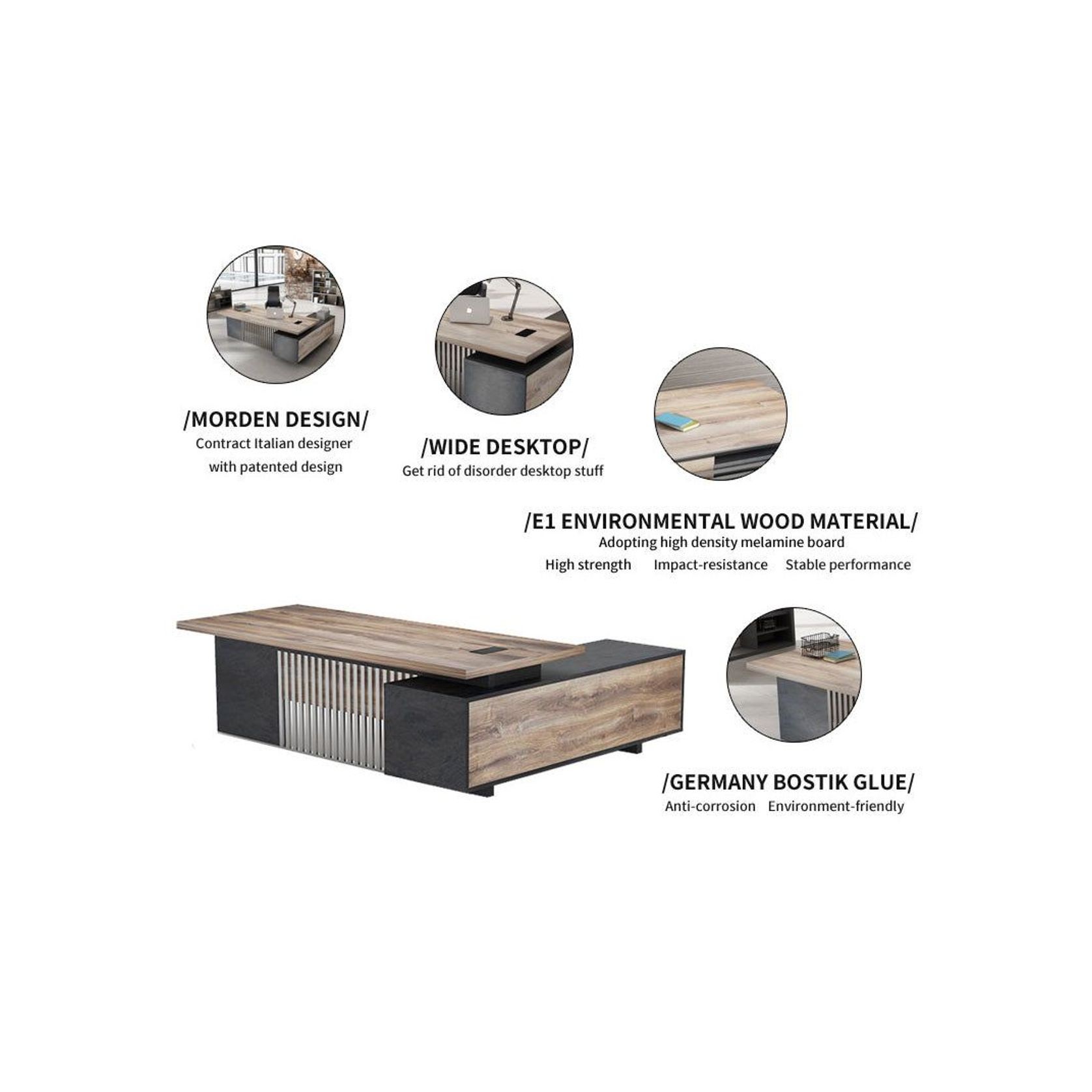 DAXTON Executive Desk with Right Return 2.4M - Warm Oak & Black gallery detail image