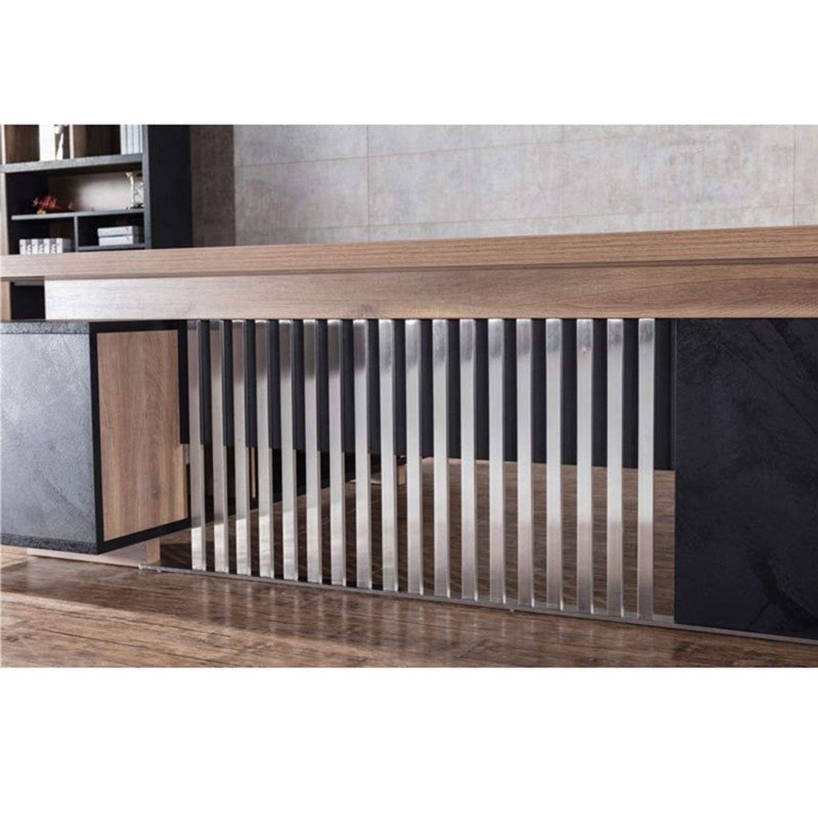 DAXTON Executive Desk with Right Return 2.4M - Warm Oak & Black gallery detail image