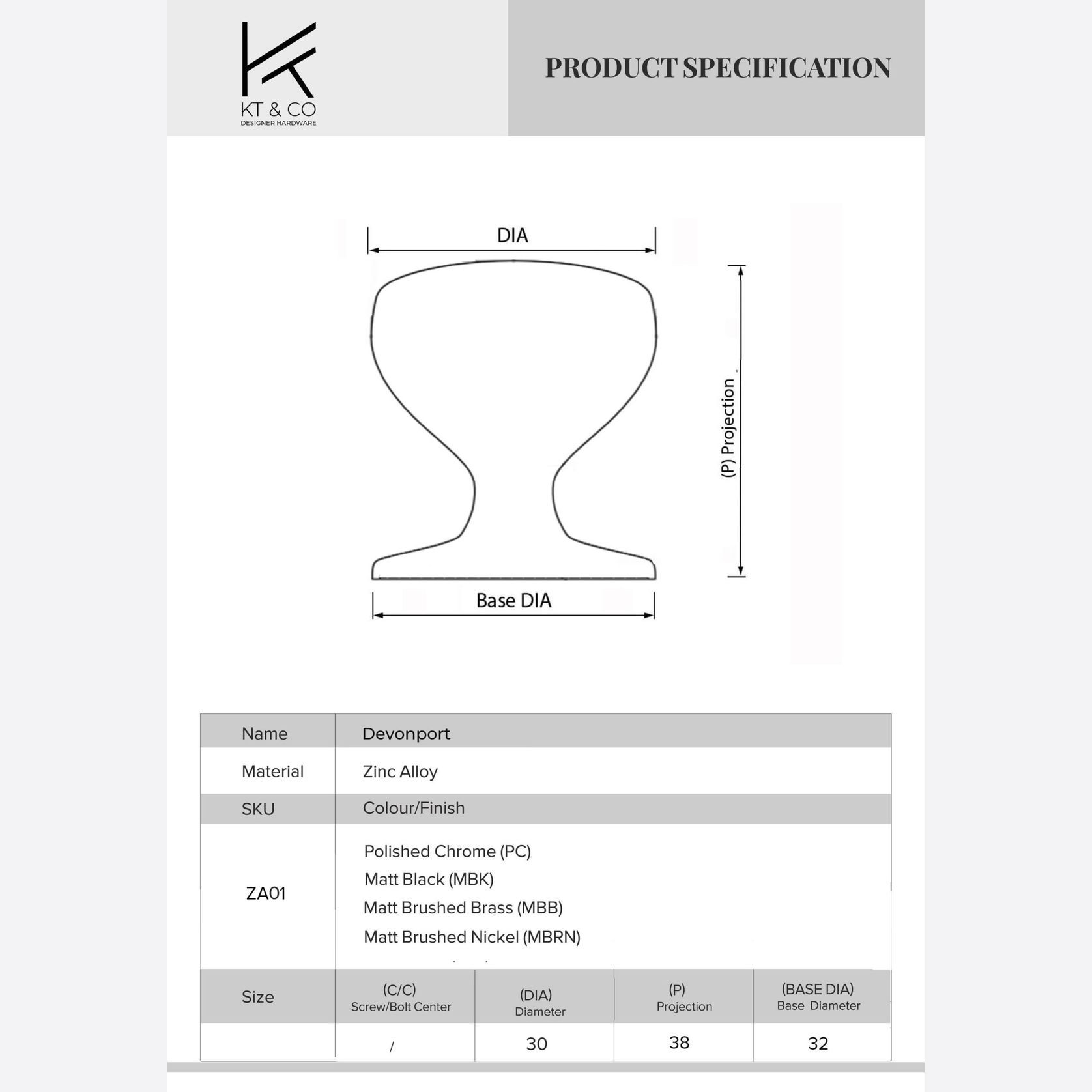 KT&CO Kitchen knobs Devonport Matt black / brushed brass /Brushed nickel /Chrom gallery detail image
