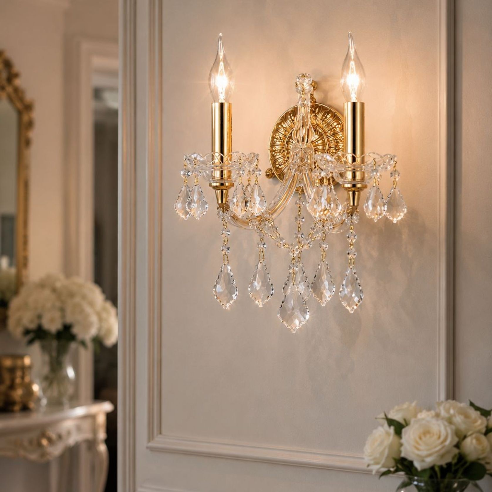 Double Maria Theresa Wall Light Sconce - Gold Fixtures gallery detail image