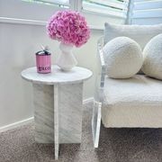 Round Cross Side Table - Carrara Marble | Natural Stone Co. gallery detail image
